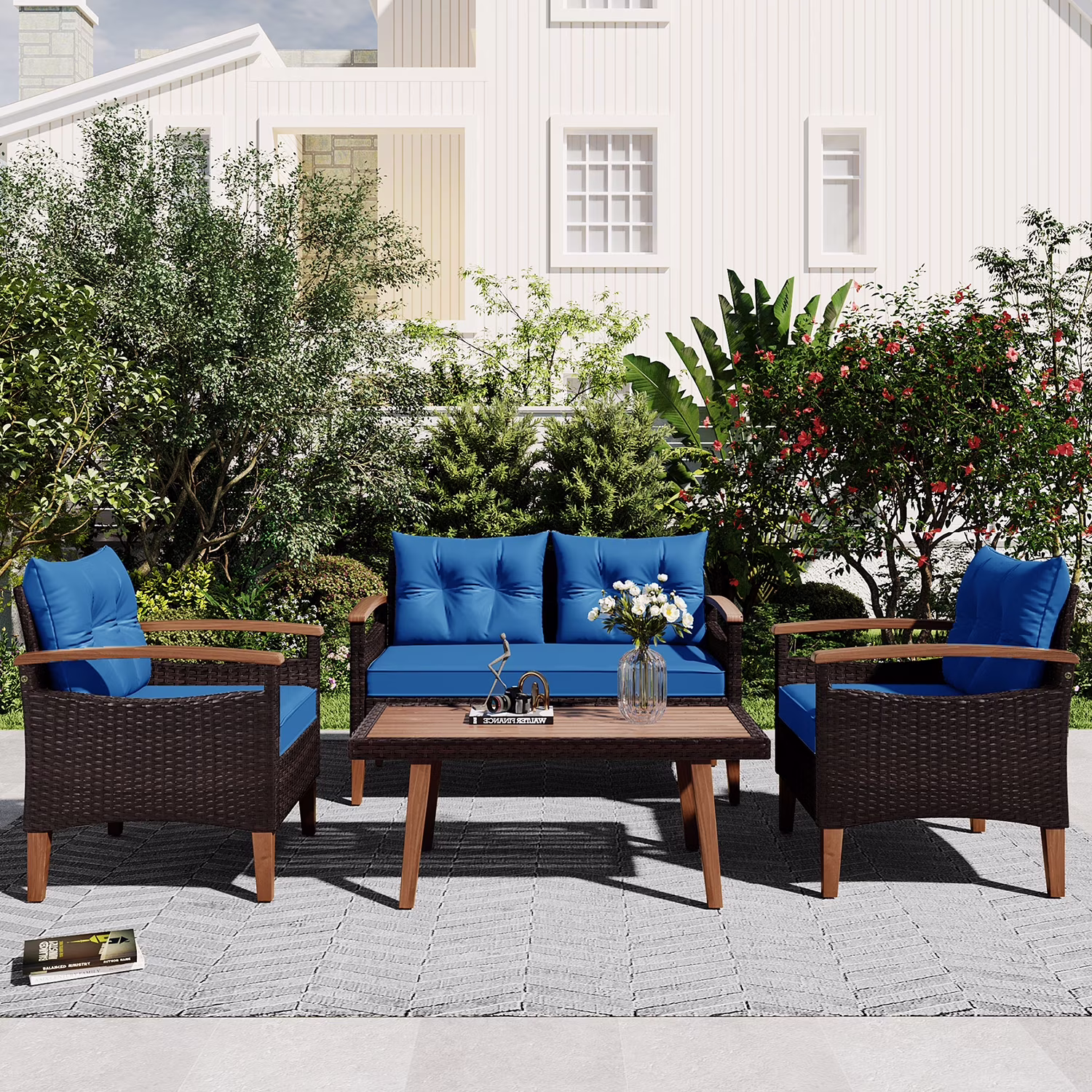 Topcobe Patio Seating Set with Cushions, 4-Piece Garden Furniture, Beige