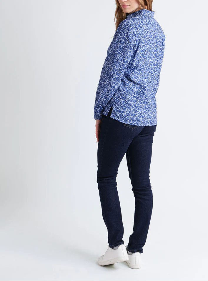 Chemisier femme coton fleurs bleues