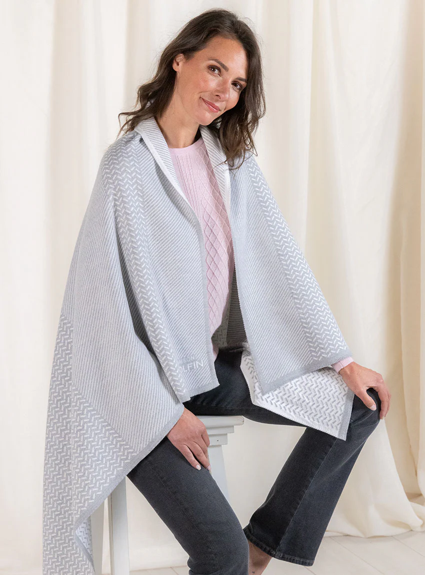 Plaid jacquard en laine mérinos gris