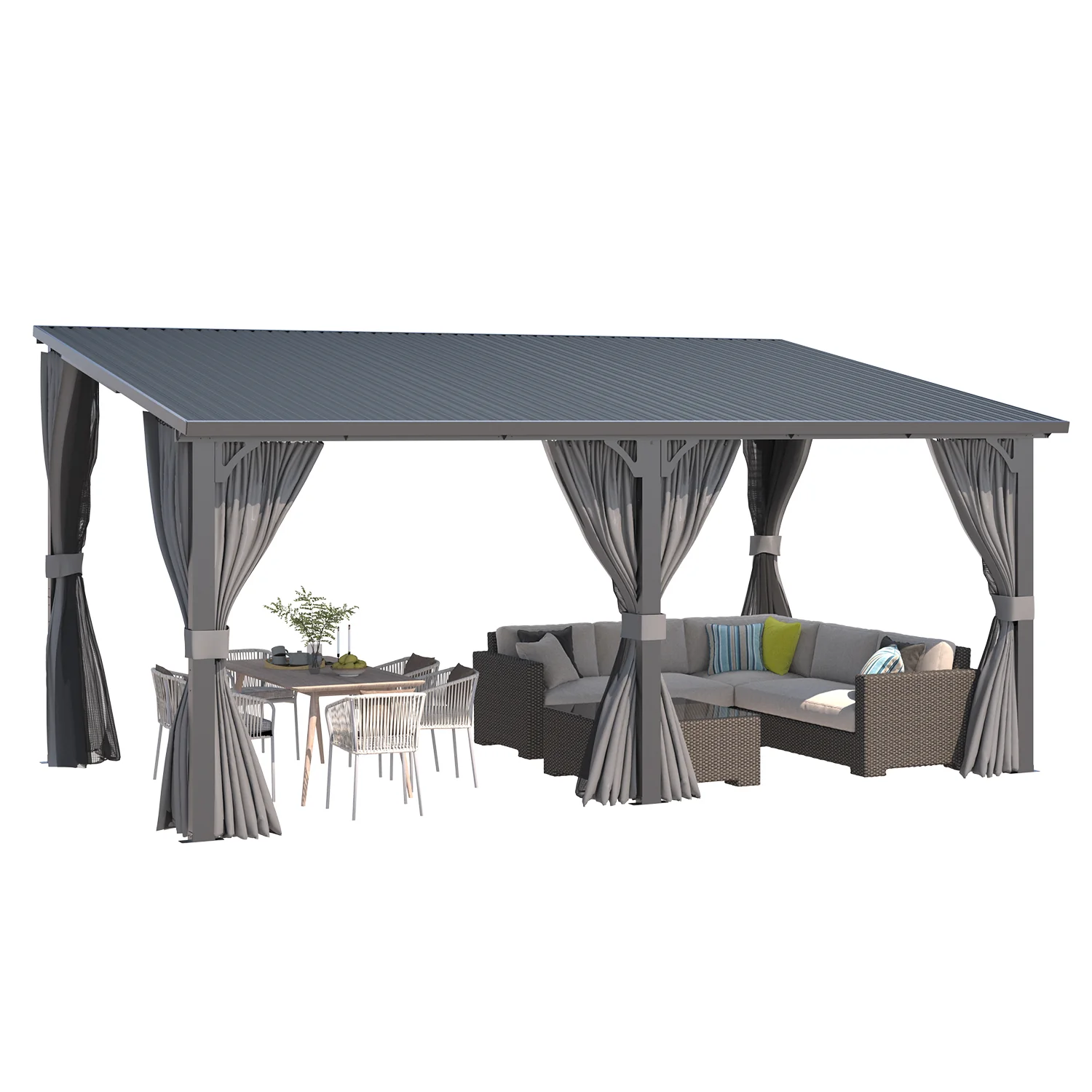 AECOJOY 16'x10' Outdoor Hardtop Metal Gazebo with Curtain and Netting