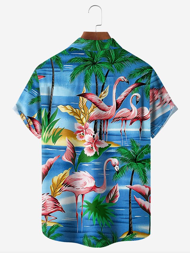 Chemise hawaïenne à manches courtes et poche poitrine Bigfoot Flamingo