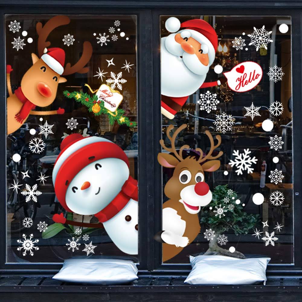 JVNVDS 130pcs Christmas Window Clings Stickers,Christmas Decorations,Santa Claus, A Lovely Deer, Snowman, Small Gifts, Christmas Windows Decals Can