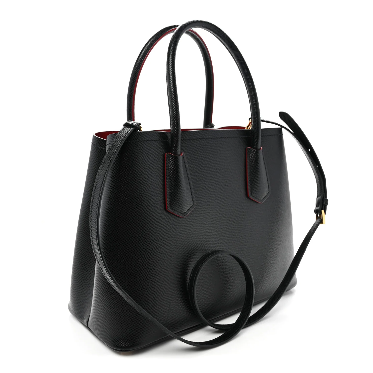 Saffiano Cuir Small Double Bag Black Fuoco