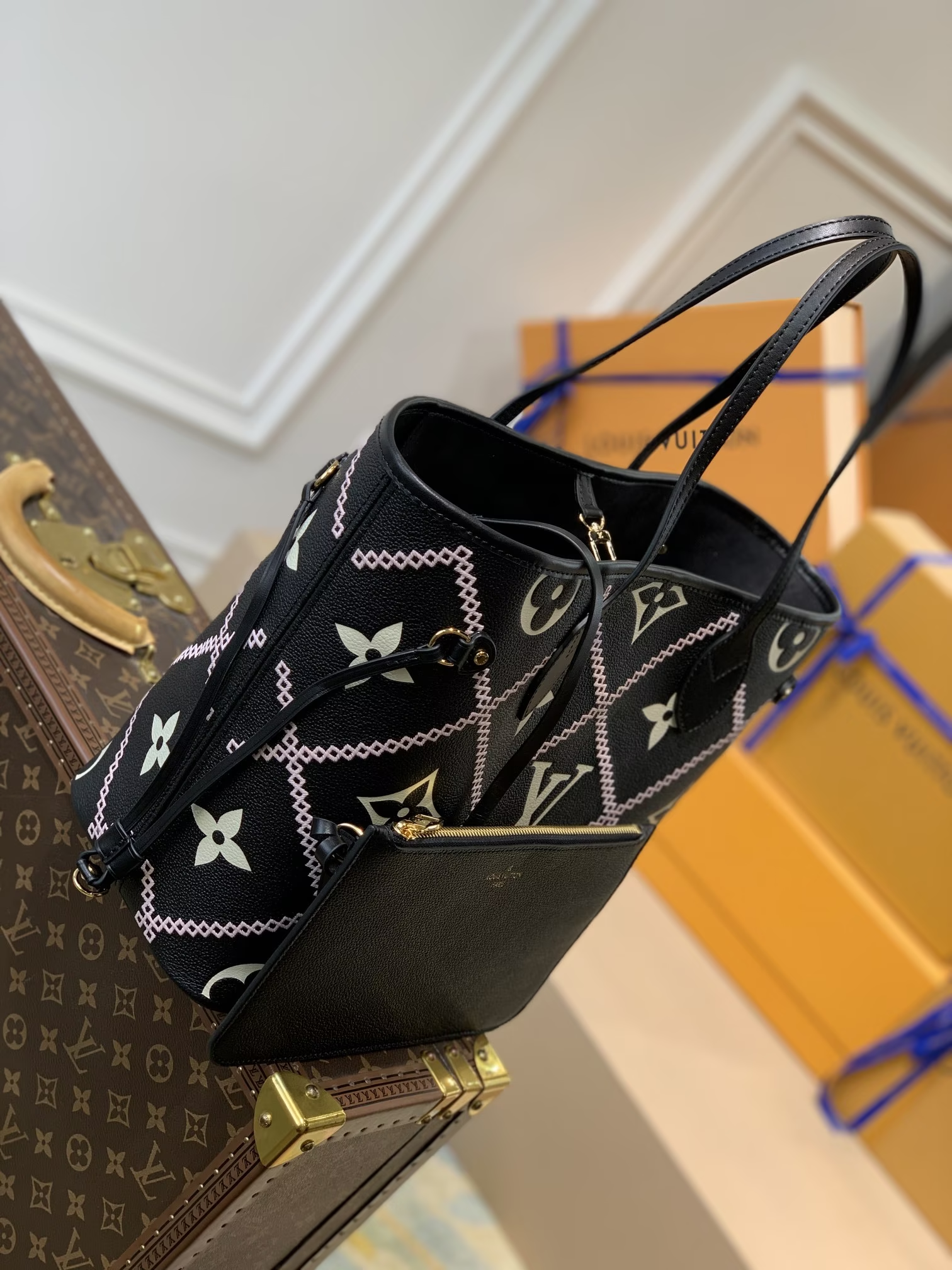Louis Neverfull MM Monogram Empriente Cream/Black size:31*28*14 cm