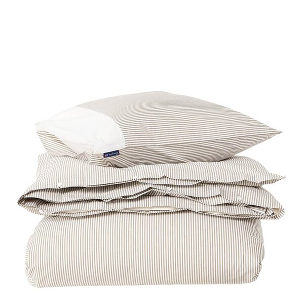 Sengesett 200x220 cm bomullspercale stripet olive/white
