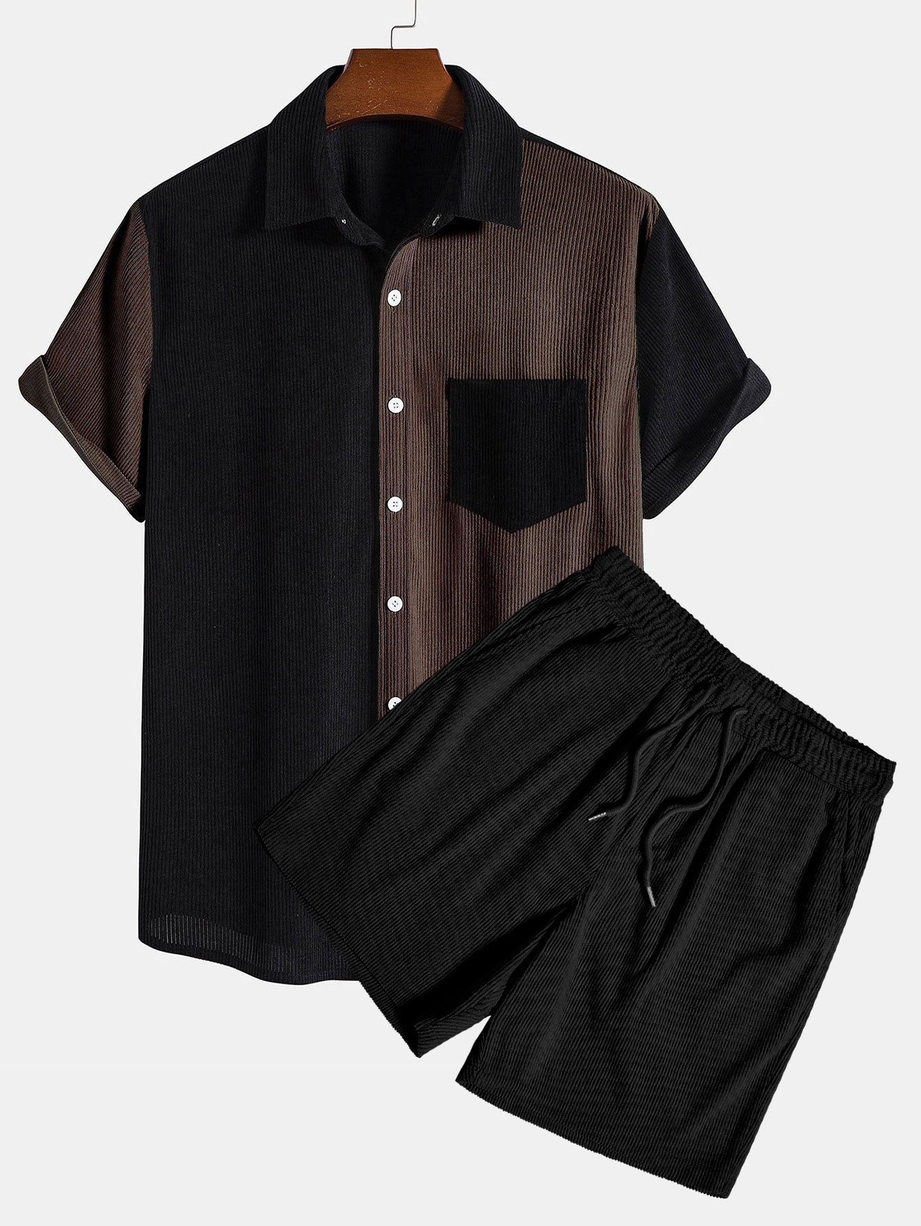 Chemise en velours côtelé bicolore à manches courtes et short en velours côtelé