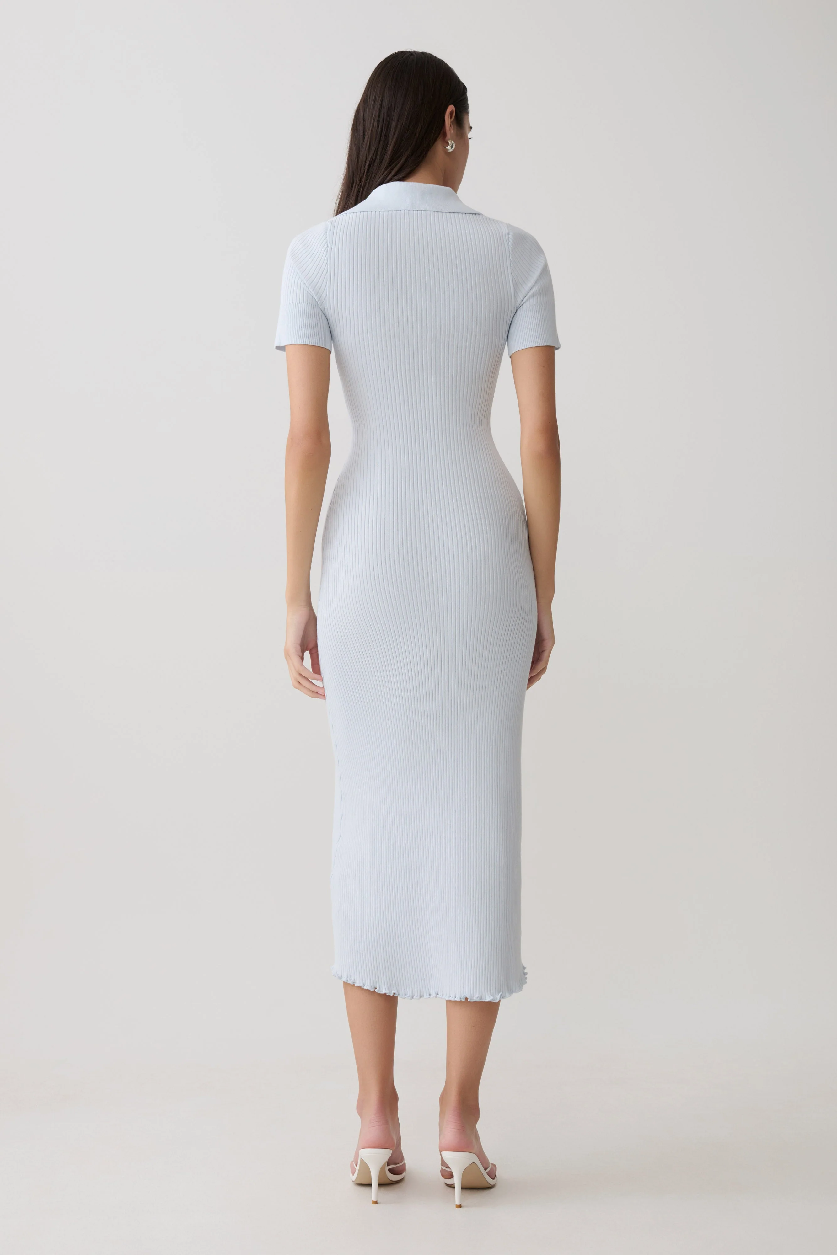 Nichelle Short Sleeve Collared Knit Midi Dress - Light Blue