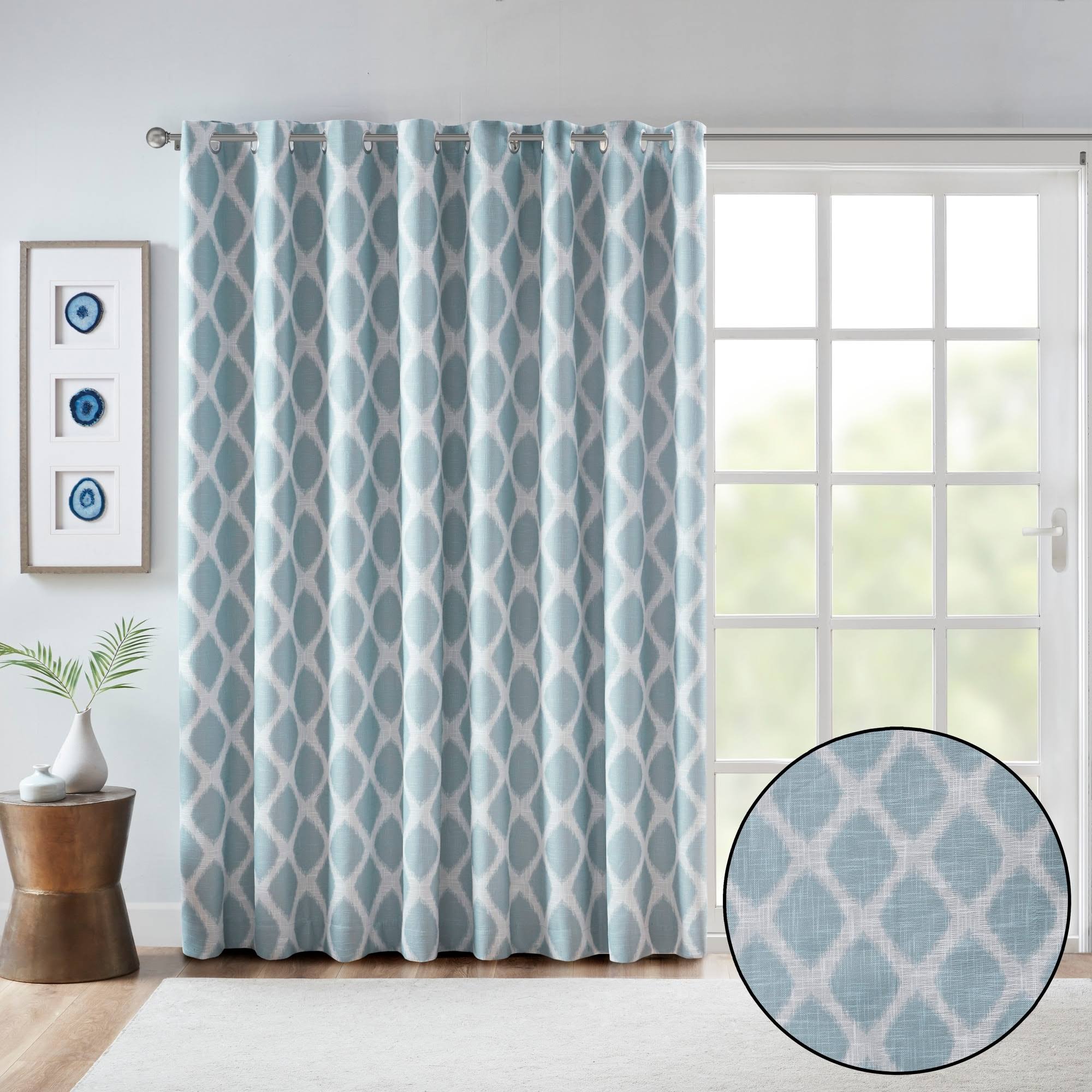SunSmart Aqua Blakesly Printed Ikat Blackout Patio Curtain