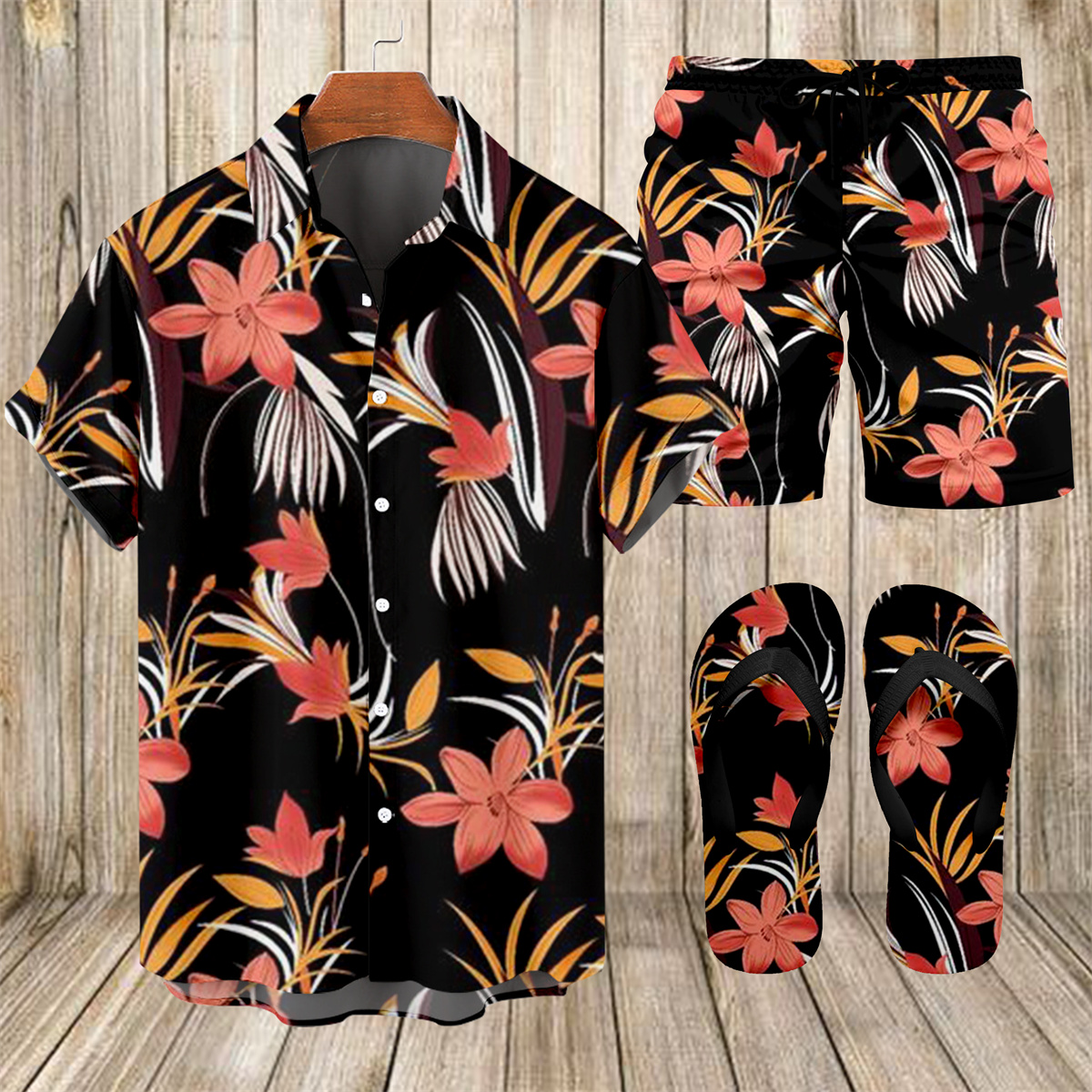 Ensemble trois pièces Suitmens pour homme, imprimé vacances hawaïennes, motif tiki, référence 014