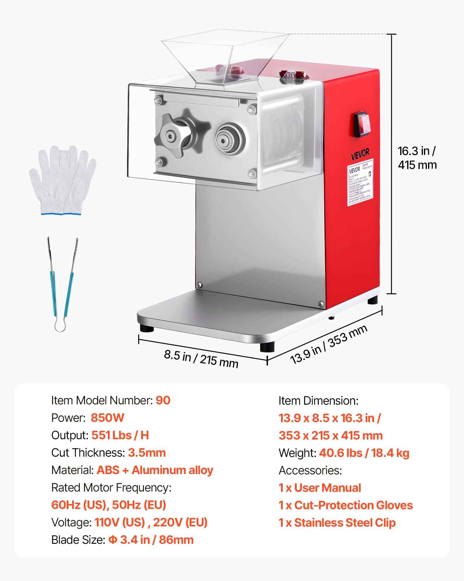 Meat Cutting Machine, 850W Commercial Slicer, 3.5mm Heavy Duty Stainless Steel Blade Shredder for Boneless Meat Soft Vegetables, Electric Food Slicers for Kitchen Restaurant Supermarket