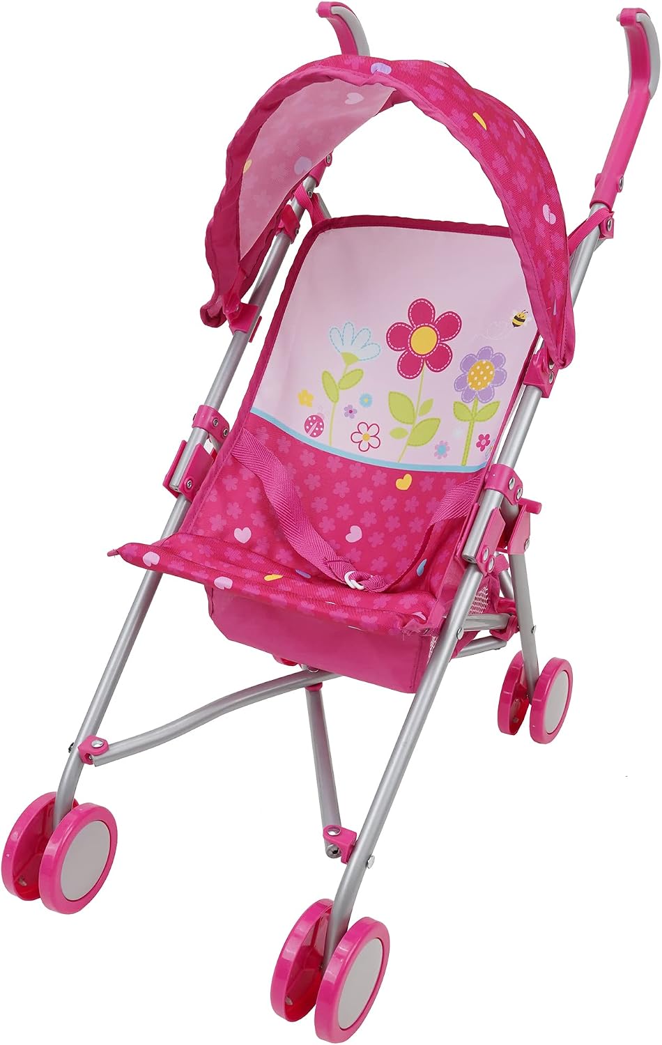 509 Crew Garden Doll Stroller - Kids Pretend Play, Retractable Canopy, Baby Doll Safety Harness, Storage Basket, Foldable for Easy Storage, Fits Dolls up to 24