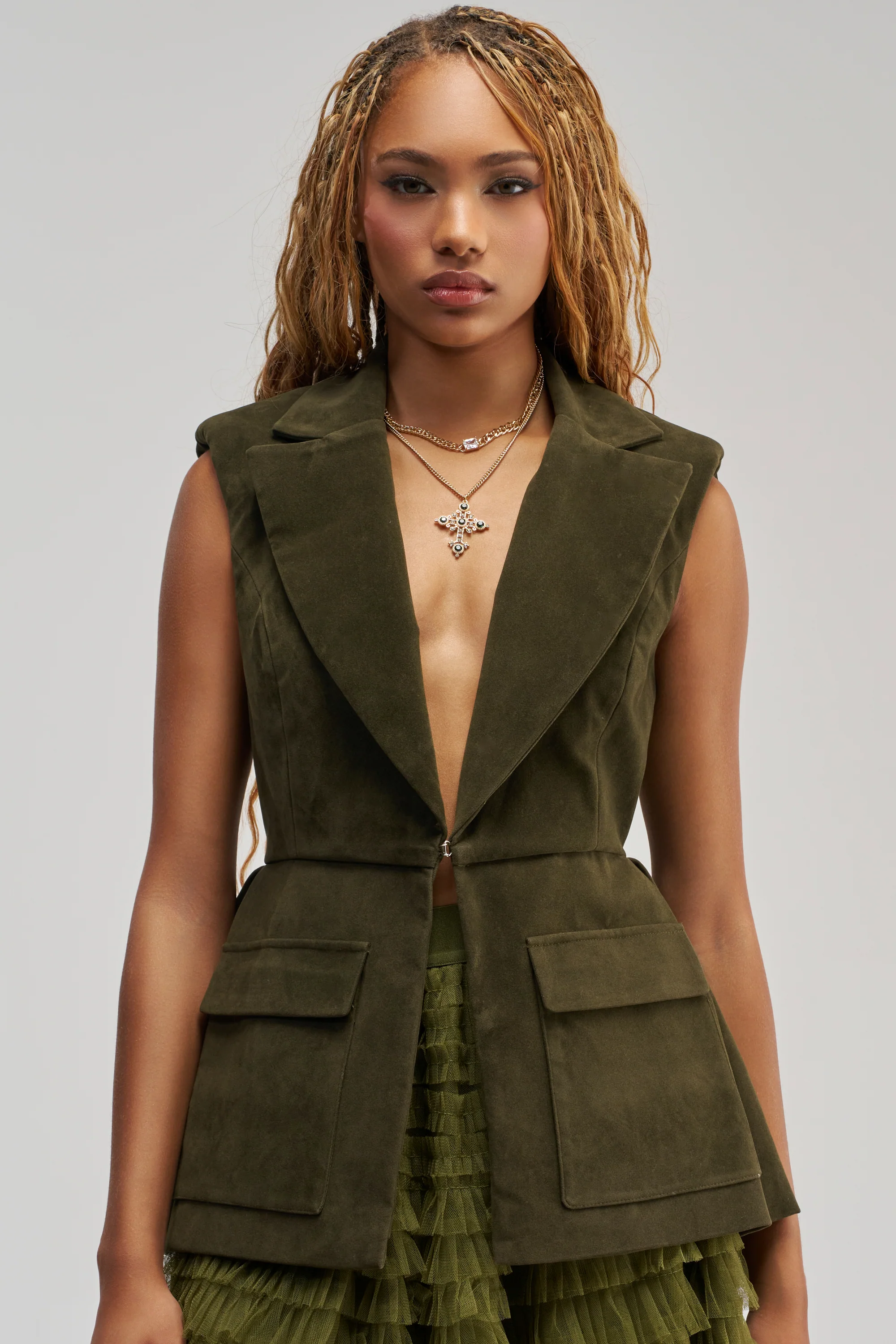 NAOMI BLAZER VEST IN SUEDE - Akira Store
