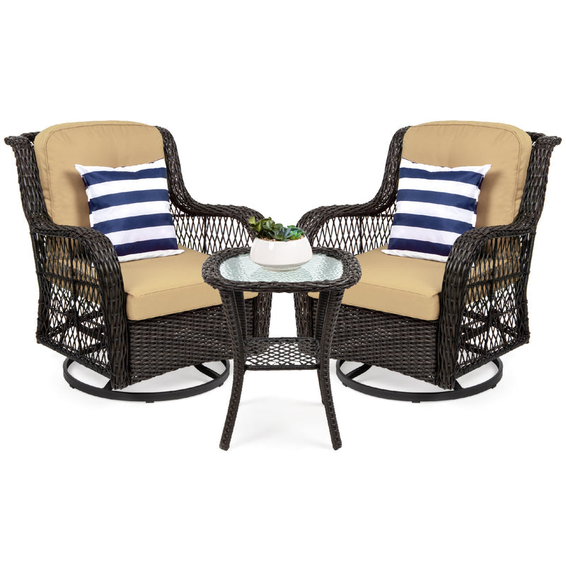 Ensemble de mobilier de jardin en résine tressée 3 pièces avec 2 fauteuils pivotants à bascule et table