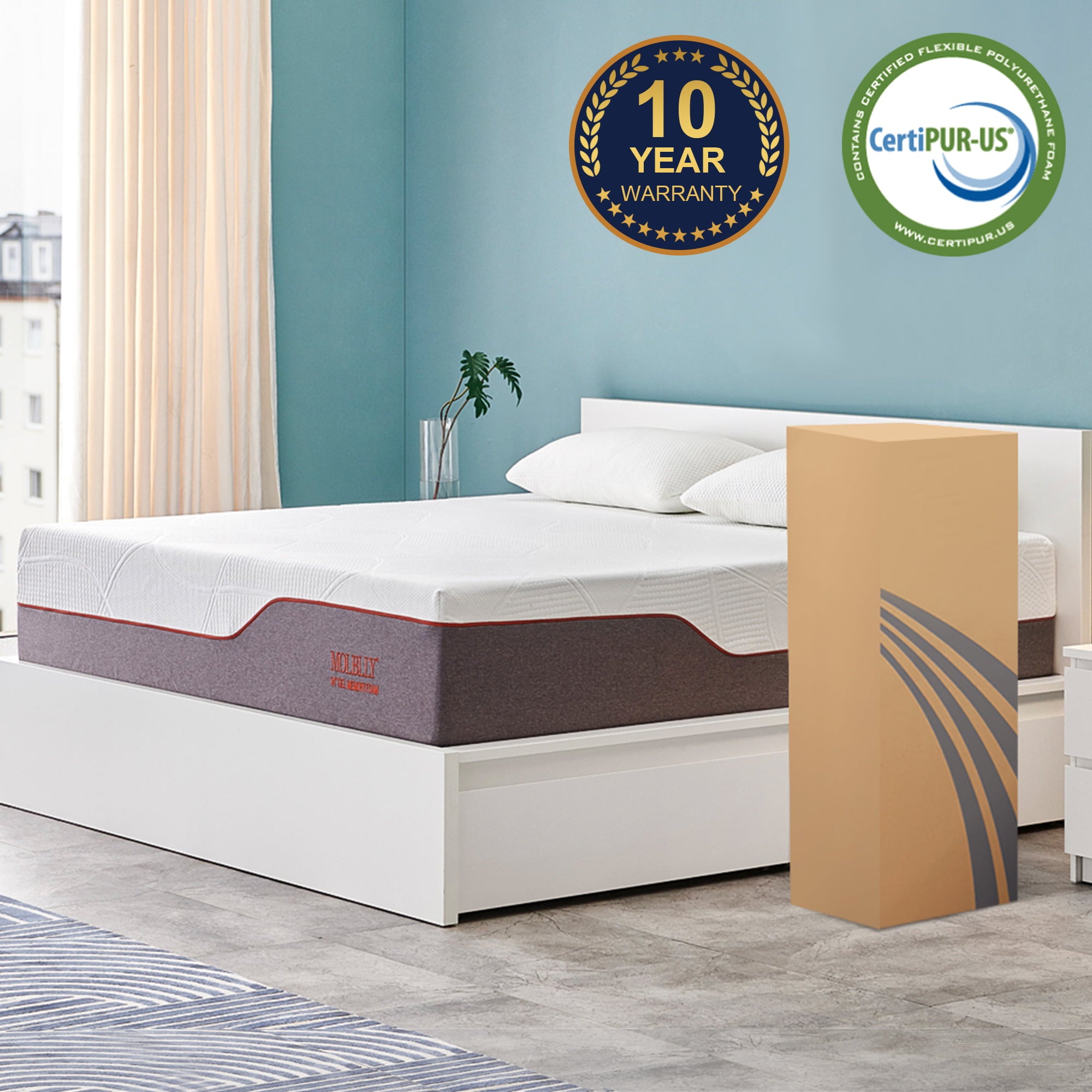10 inch Medium Gel Memory Foam Mattress in a Box.Cooling Queen Mattress
