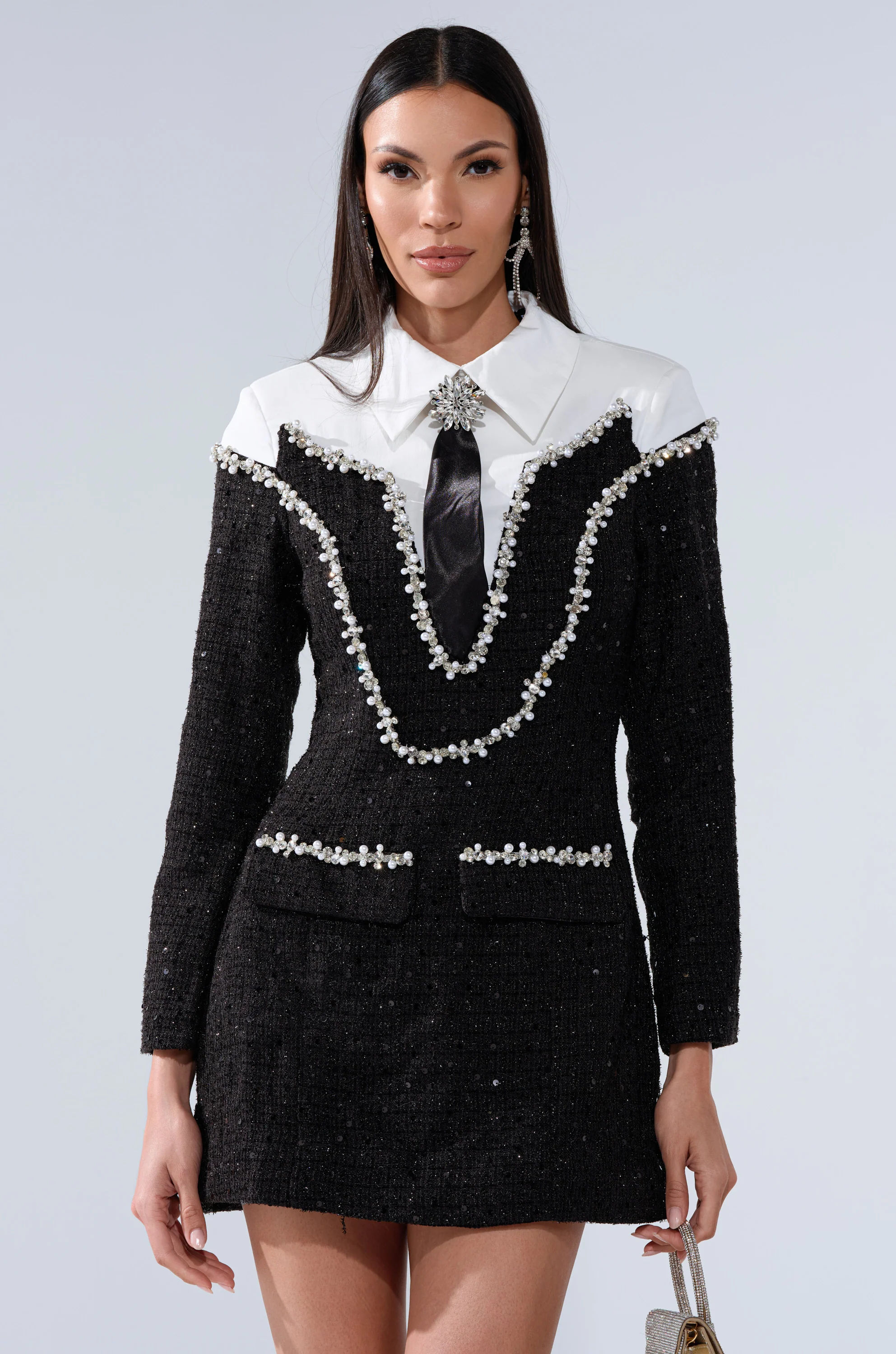 HIGH CLASS MINI DRESS WITH A TIE - Akira Store