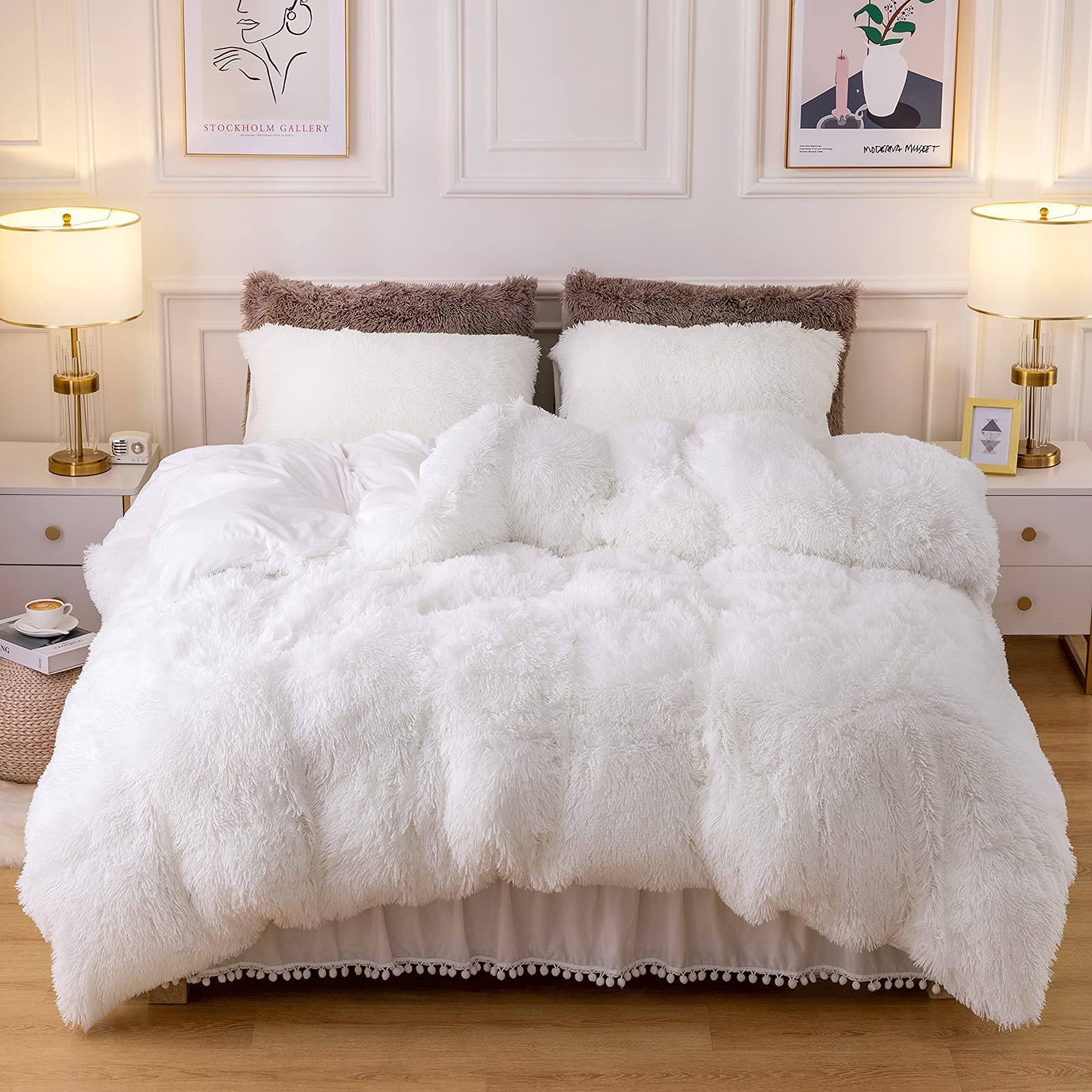 Dreamcountry Plush Fluffy Duvet Cover Oeko-Tex Certified Luxury Ultra Soft Shaggy Crystal Velvet Bedding Set 3 Pieces(1 Duvet Cover + 2 Pillow Shams)
