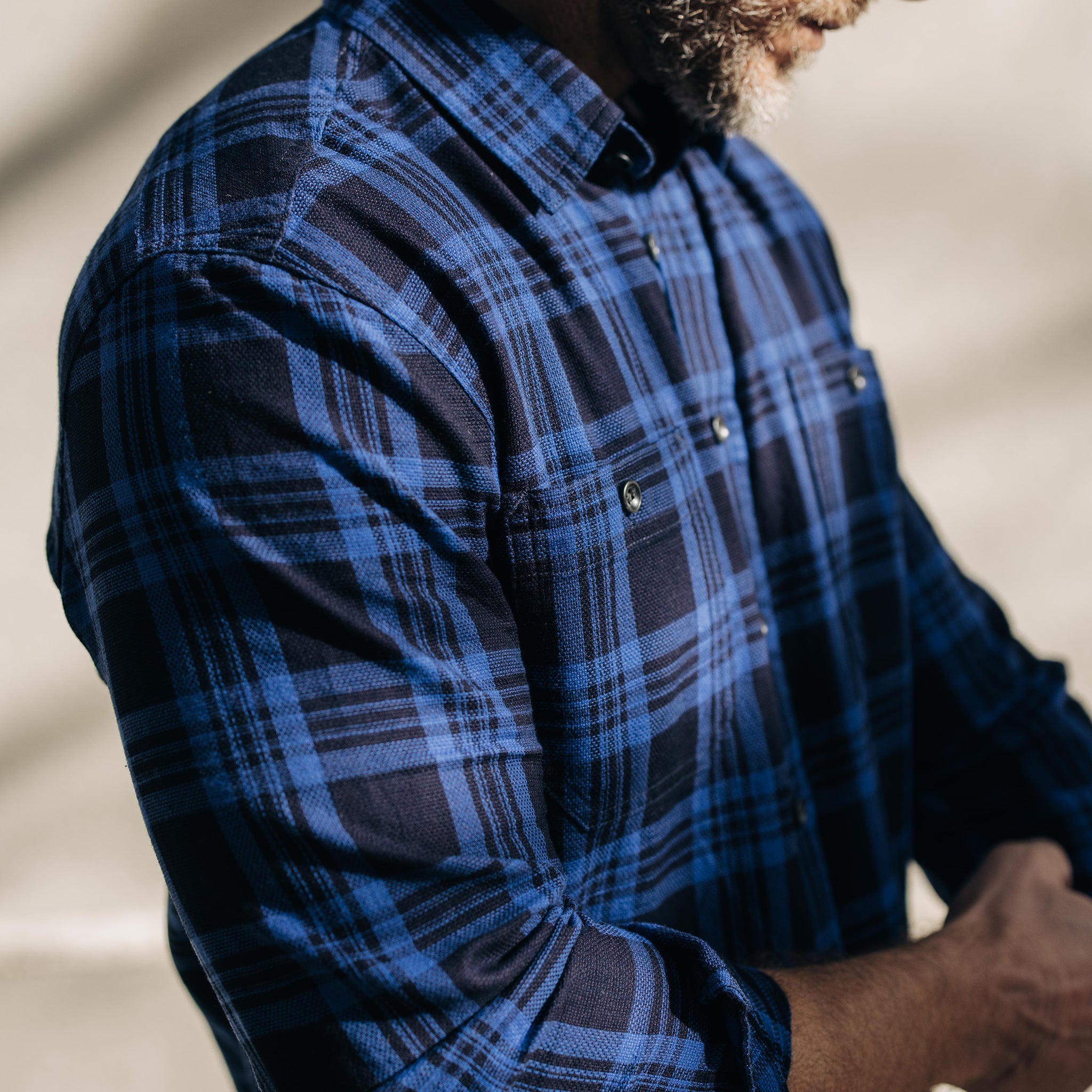 Chemise utilitaire à carreaux indigo délavé