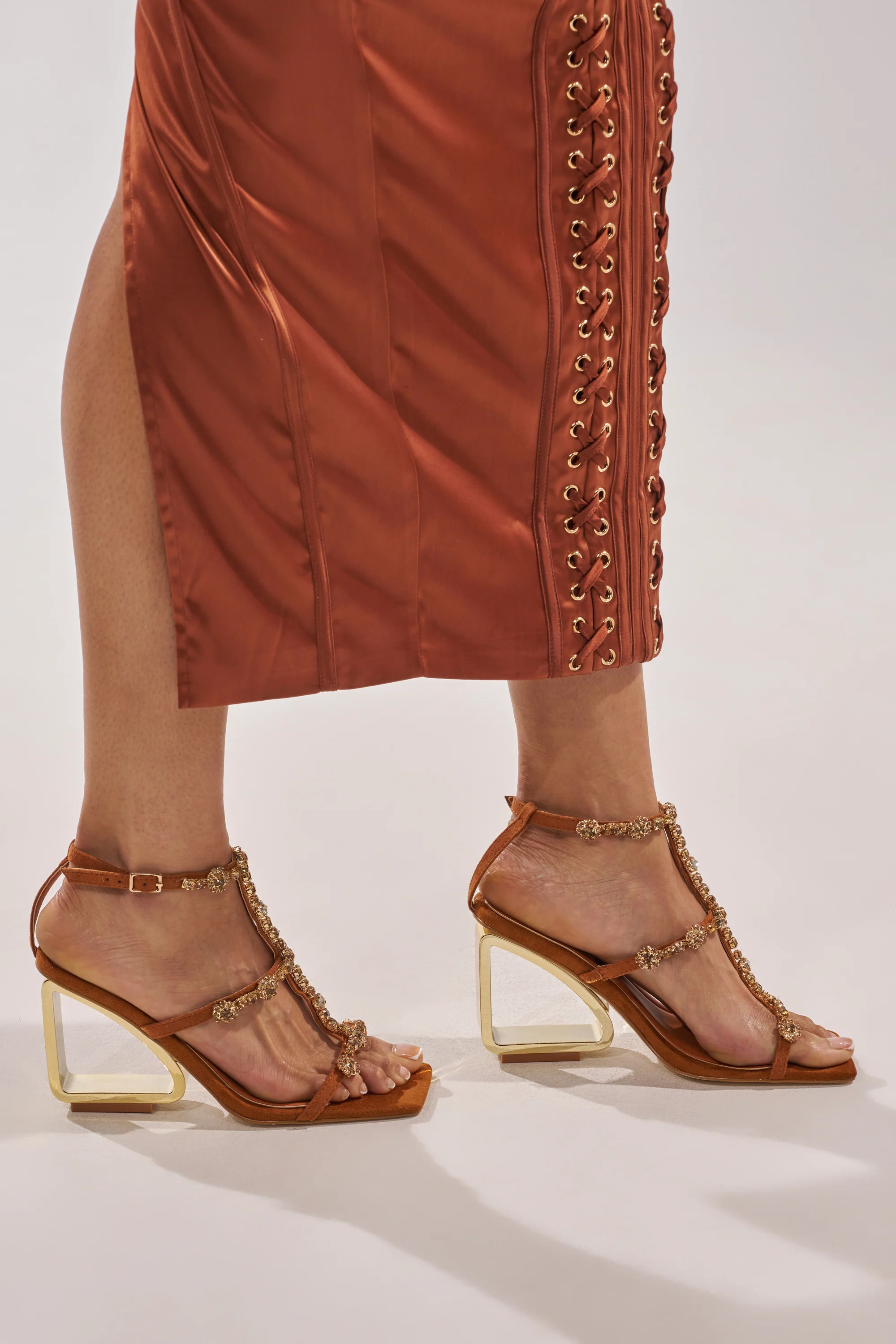 AZALEA WANG SCHANTELLE TAN EMBELLISHED UPPER WEDGE SANDAL - Akira Store