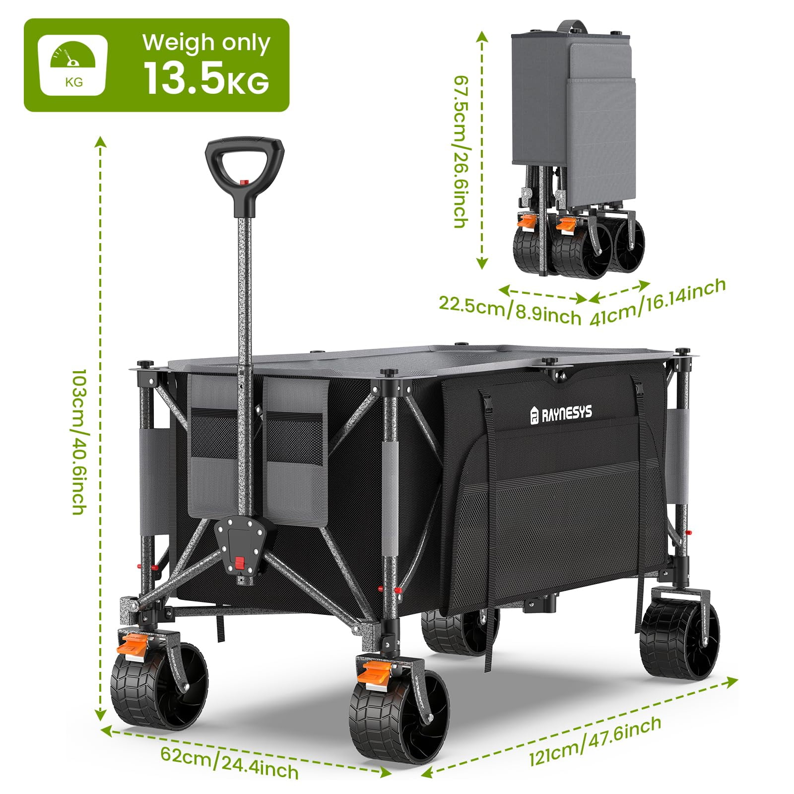 300L Foldable Wagon Cart with Wheels, 440lbs Heavy Duty Beach Wagon for Sand Sports Camping Grocery, Black Gray - Image 5