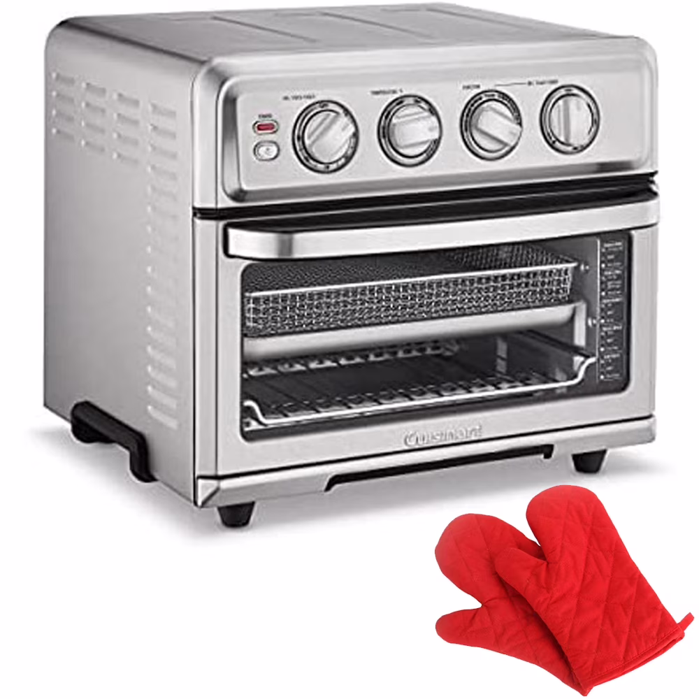 Cuisinart TOA - 70 Airfryer Toaster Oven with Grill Stainless Steel Bundle with Deco Chef Pair of Red Heat Resistant Oven Mitt