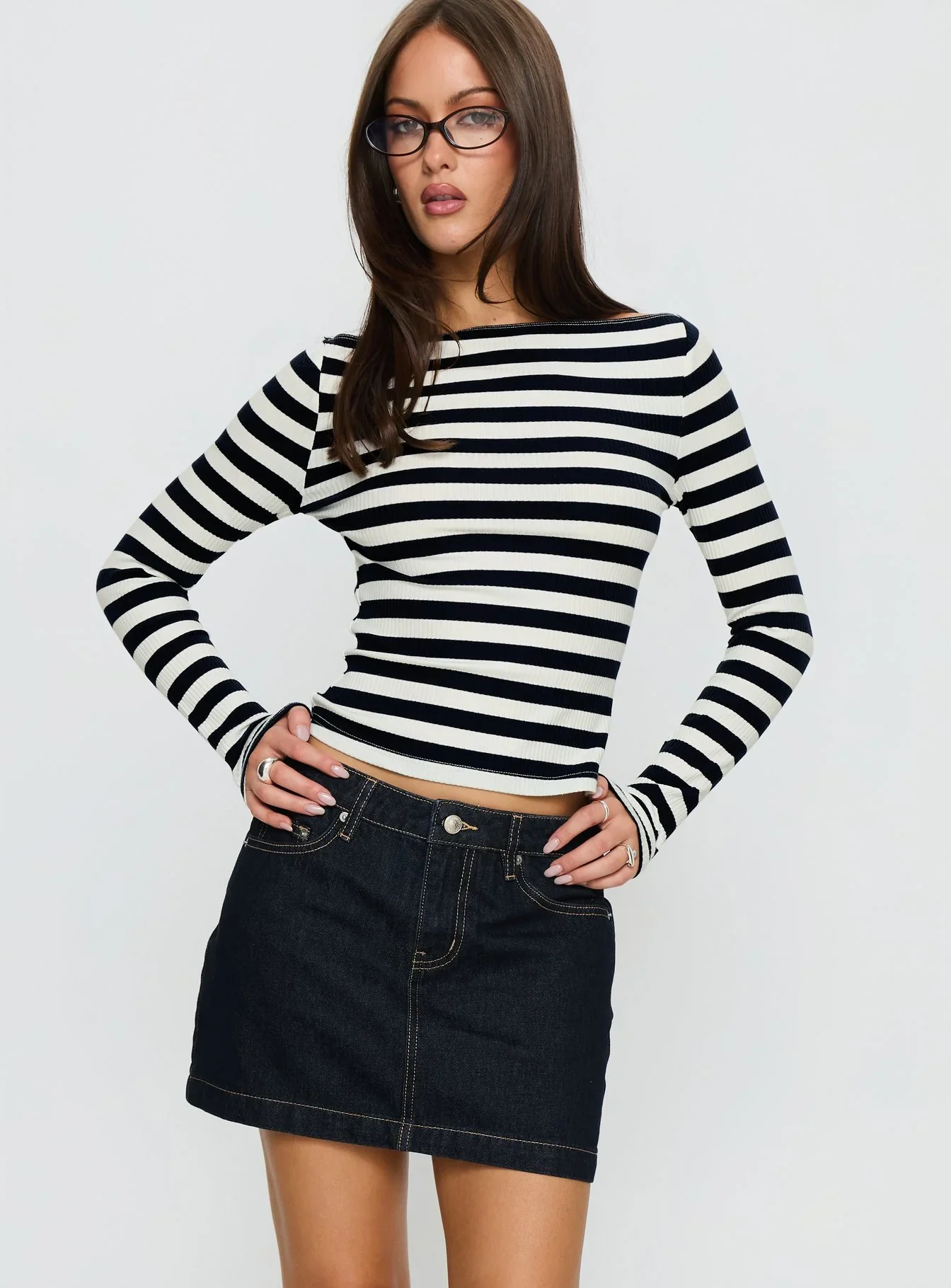 Nickei Denim Mini Skirt Raw Dark Wash