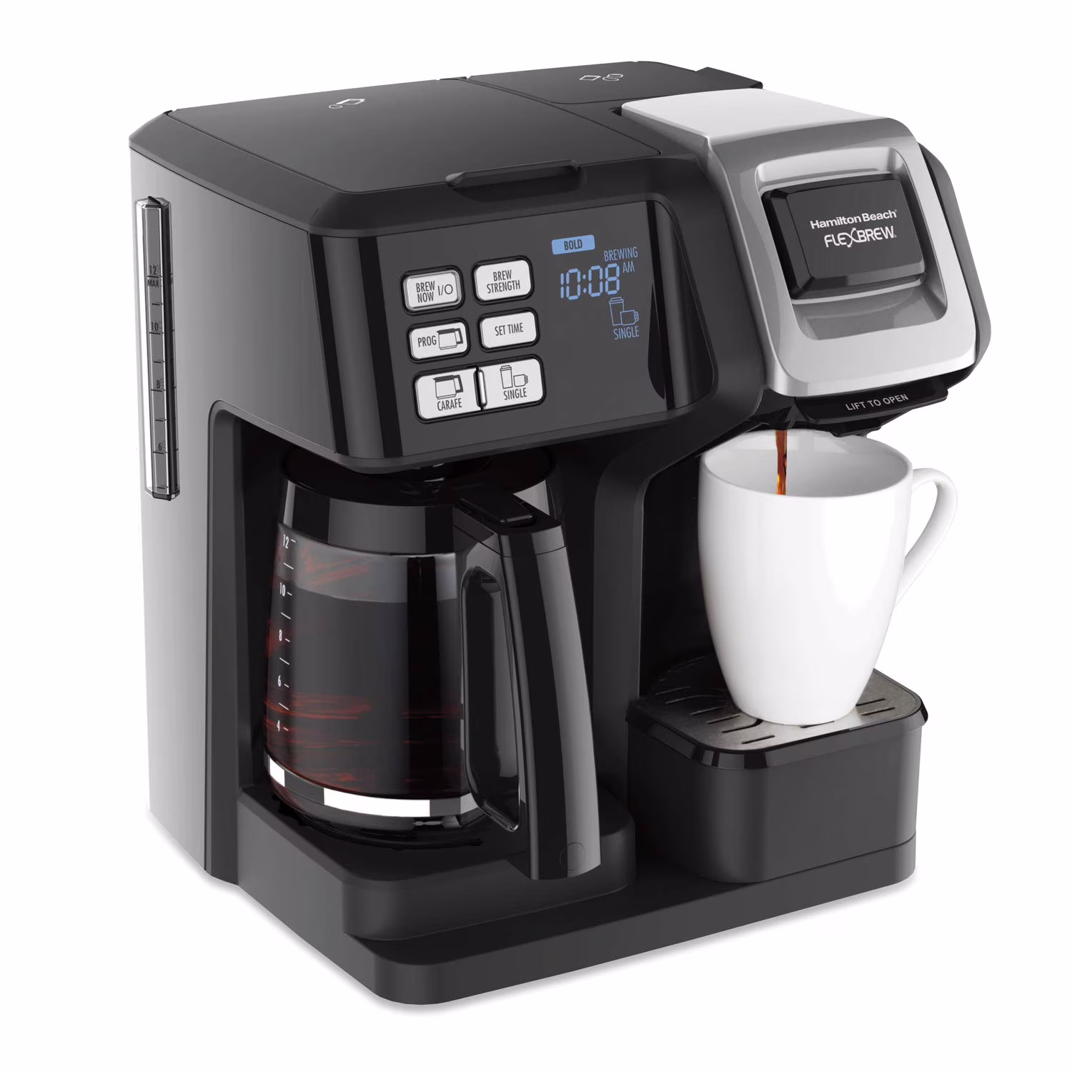 Hamilton Beach 49976 Flexbrew Trio 2 - Way Coffee Maker, Compatible with K - Cup Pods or Grounds, Combo, Single Serve & Full 12c Pot, Black