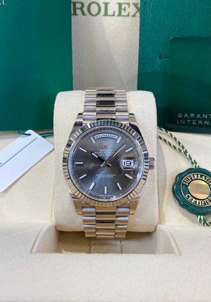 【Super Clone】RLX  Day-Date President 40mm White Gold Grey Rhodium Index Dial - 228239