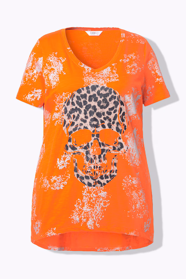Half-Sleeve V-Neck Leopard Print Skull T-Shirt