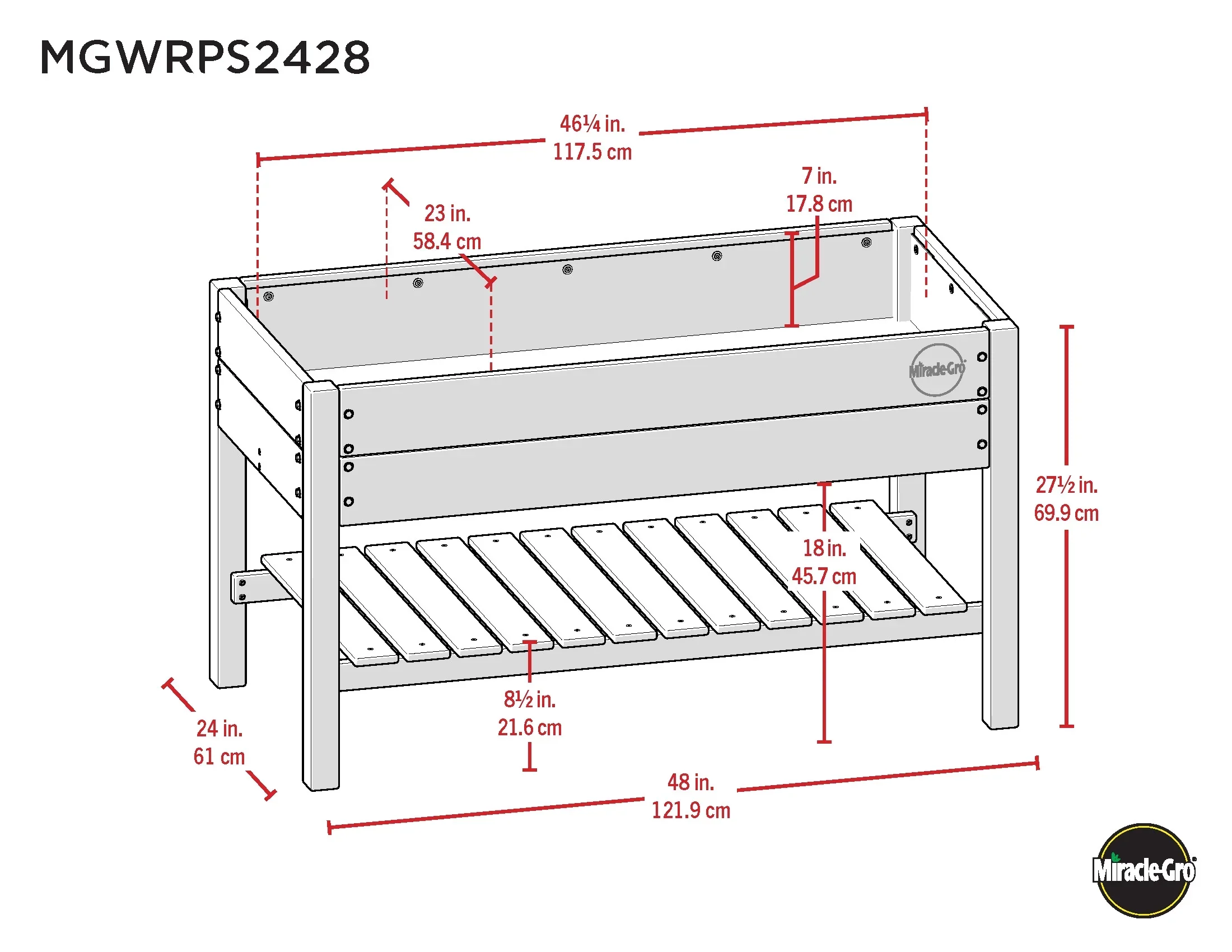 Miracle-Gro Wood 2 x 4 ft. Raised Garden Planter with Shelf
