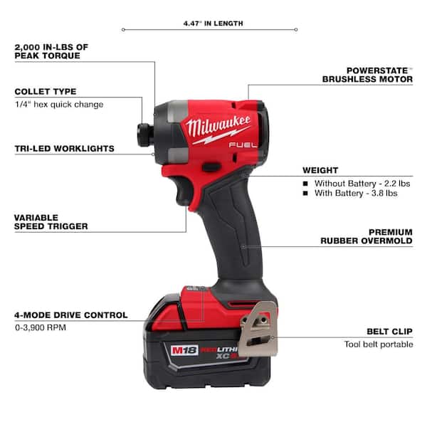M18 FUEL 18V Lithium-Ion Brushless Cordless Hammer Drill and Impact Driver Combo Kit (2-Tool) with 2 Batteries - Image 4