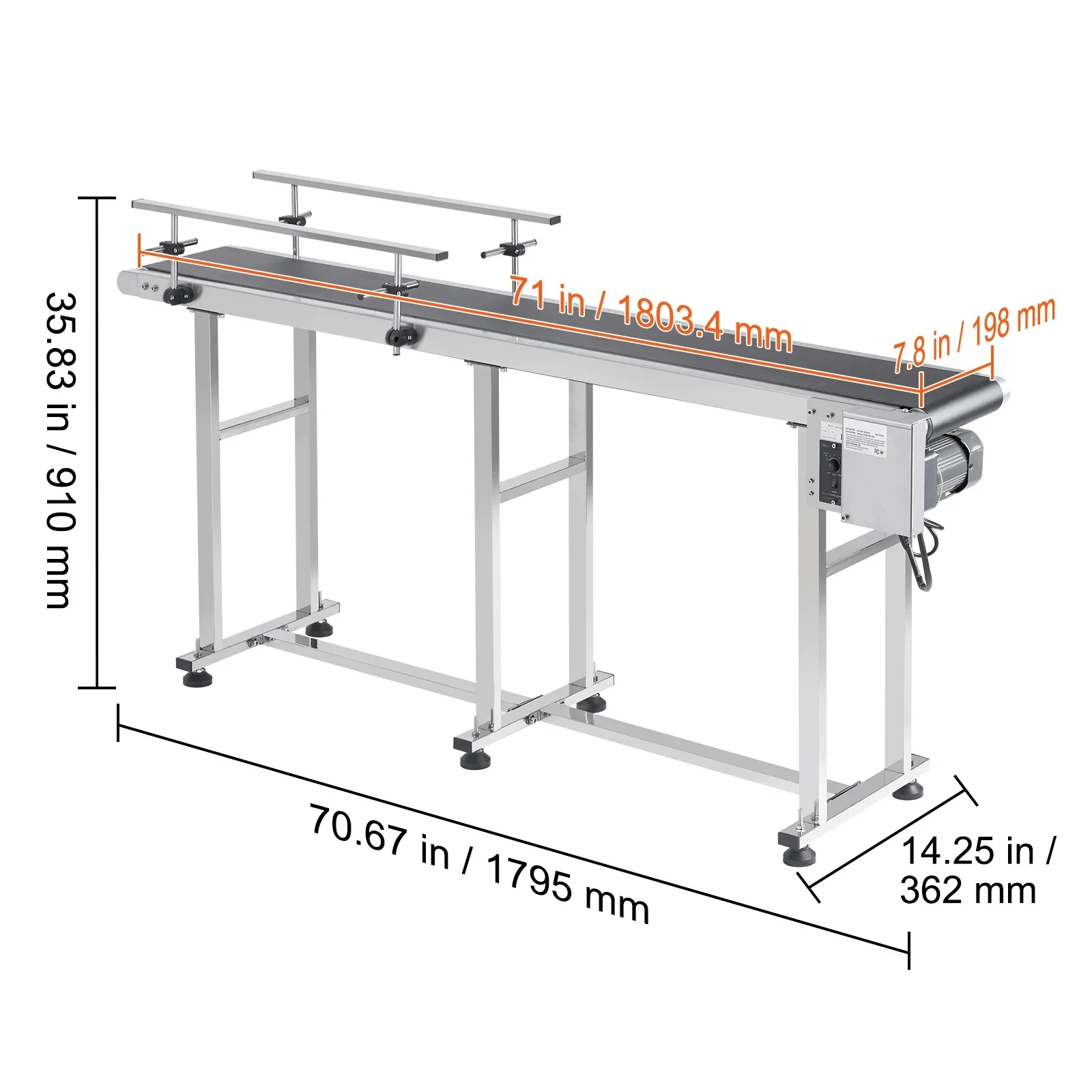 KFFKFF 71x7.8 Belt Conveyor PVC Belt Conveyor Stainless Steel Double Guardrail