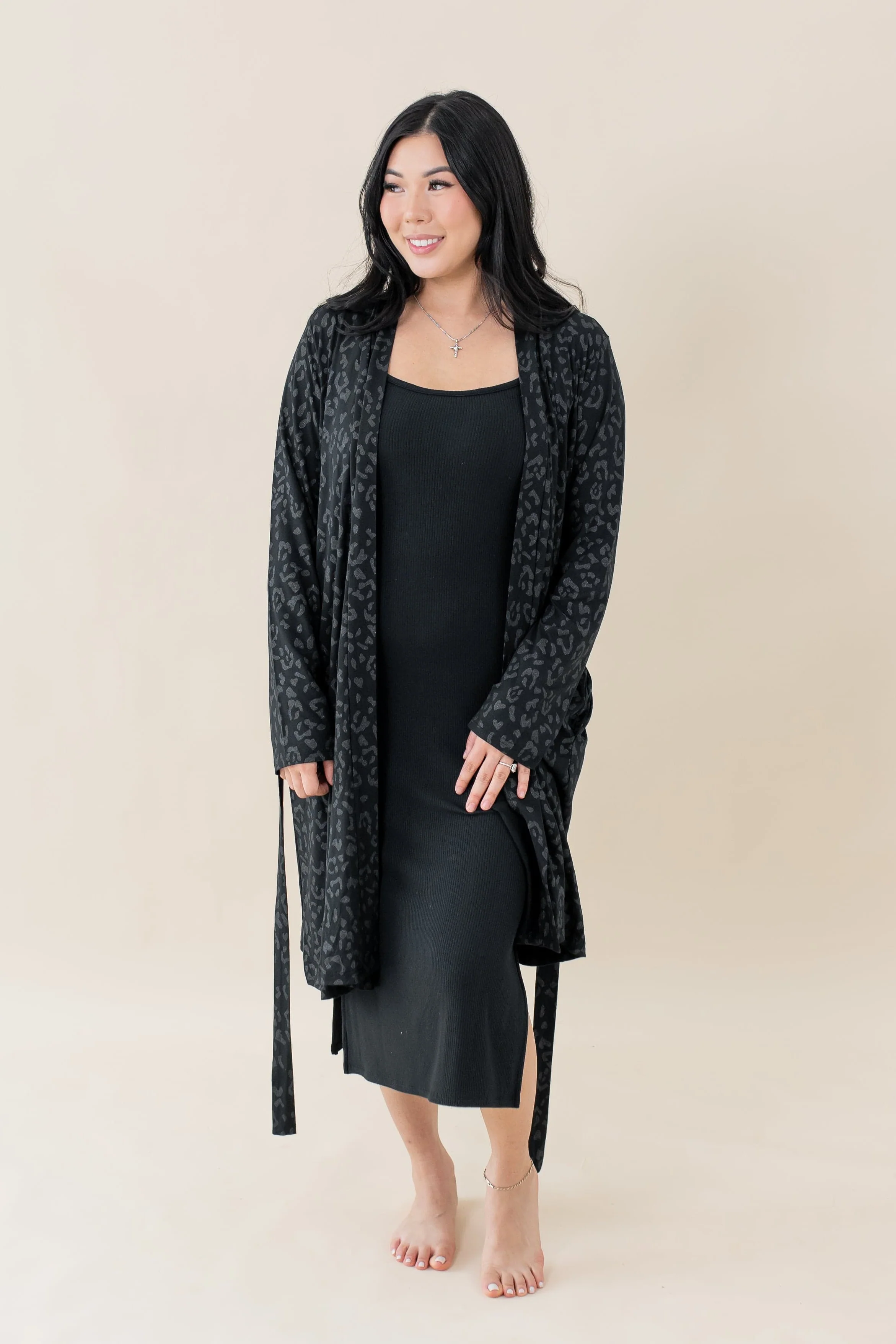 Women's Lounge Robe in Midnight Leopard