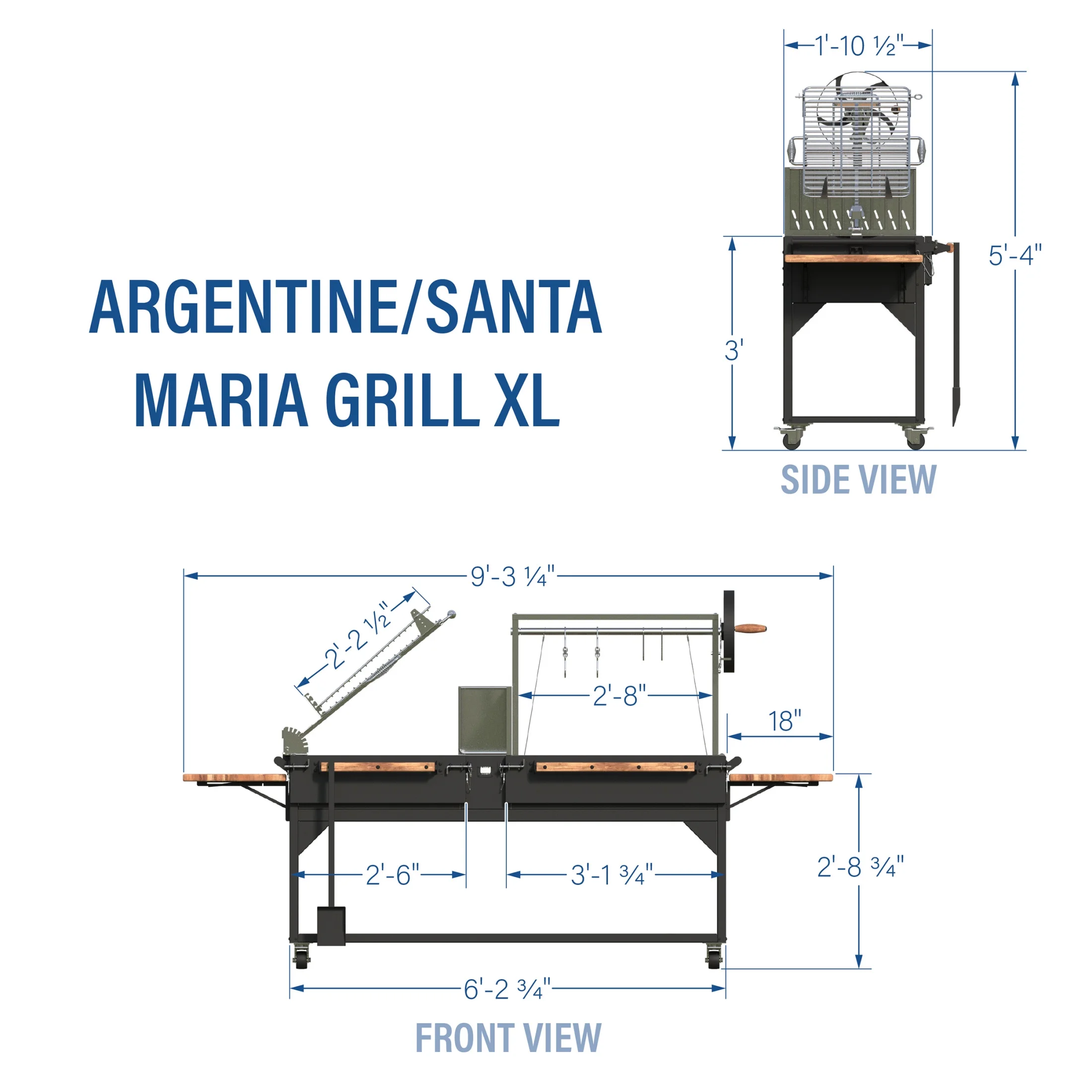 Backyard Discovery Argentine Santa Maria XL Wood Fire & Charcoal Steel Grill, Asado Clamp
