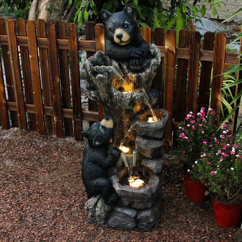 Black Bear Tree Climb 5-Tier Garden Fountain �C 40.16" Rustic Outdoor D��cor - Image 3