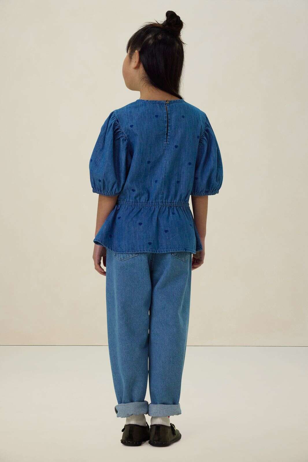 Blauwe denim top met embroidery