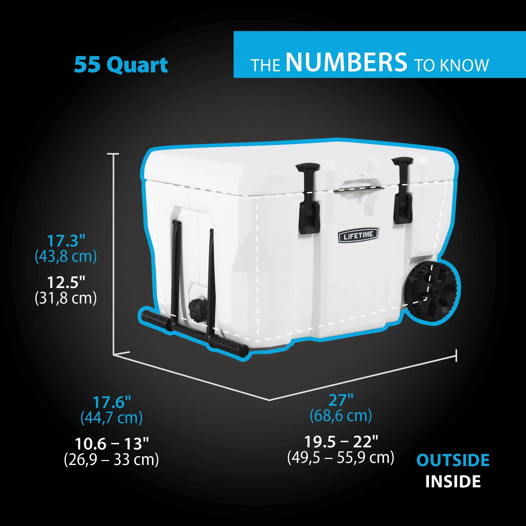 55 qt Bear-Resistant Camping Cooler Wheeled, Premium High Performance, Ice Retention, Hard Cooler, 60 Can Capacity, White (91072)(Single) - Image 3