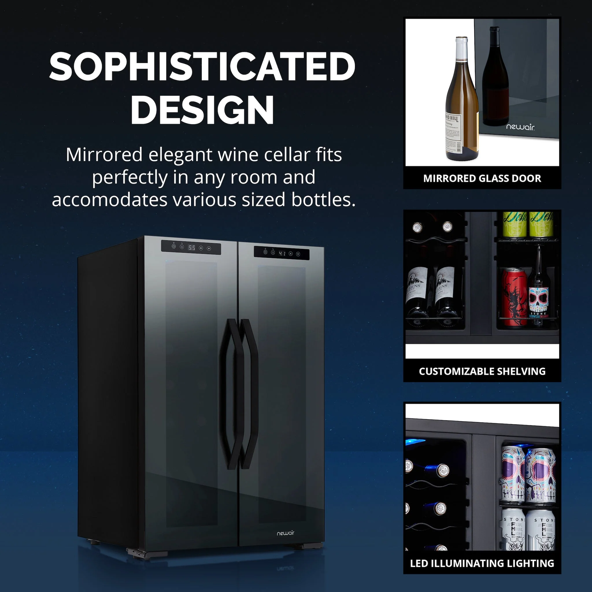 Newair 39-Can, 12-Bottle Freestanding Dual Zone Beverage Fridge -20