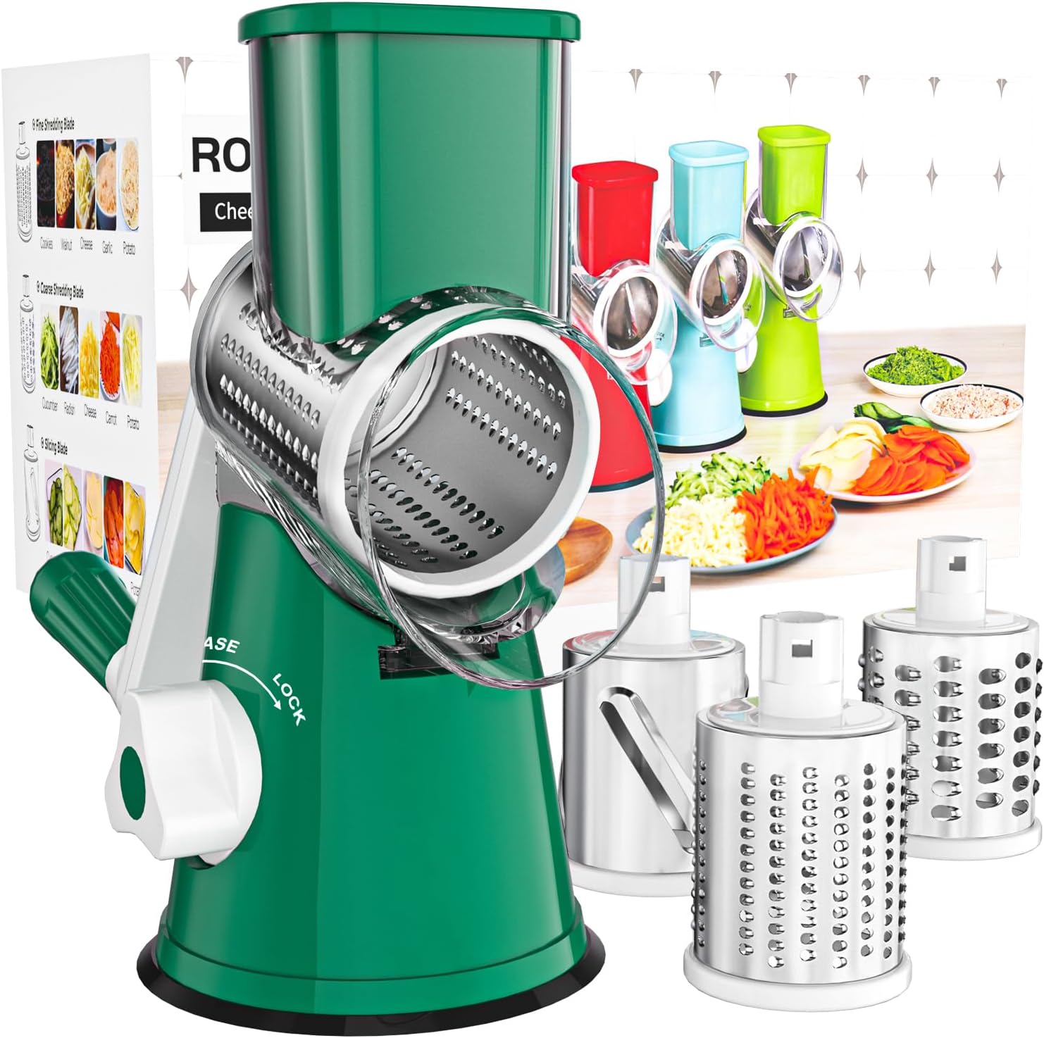 Cambom Rotary Cheese Grater Hand Crank Cheese Shredder, Black