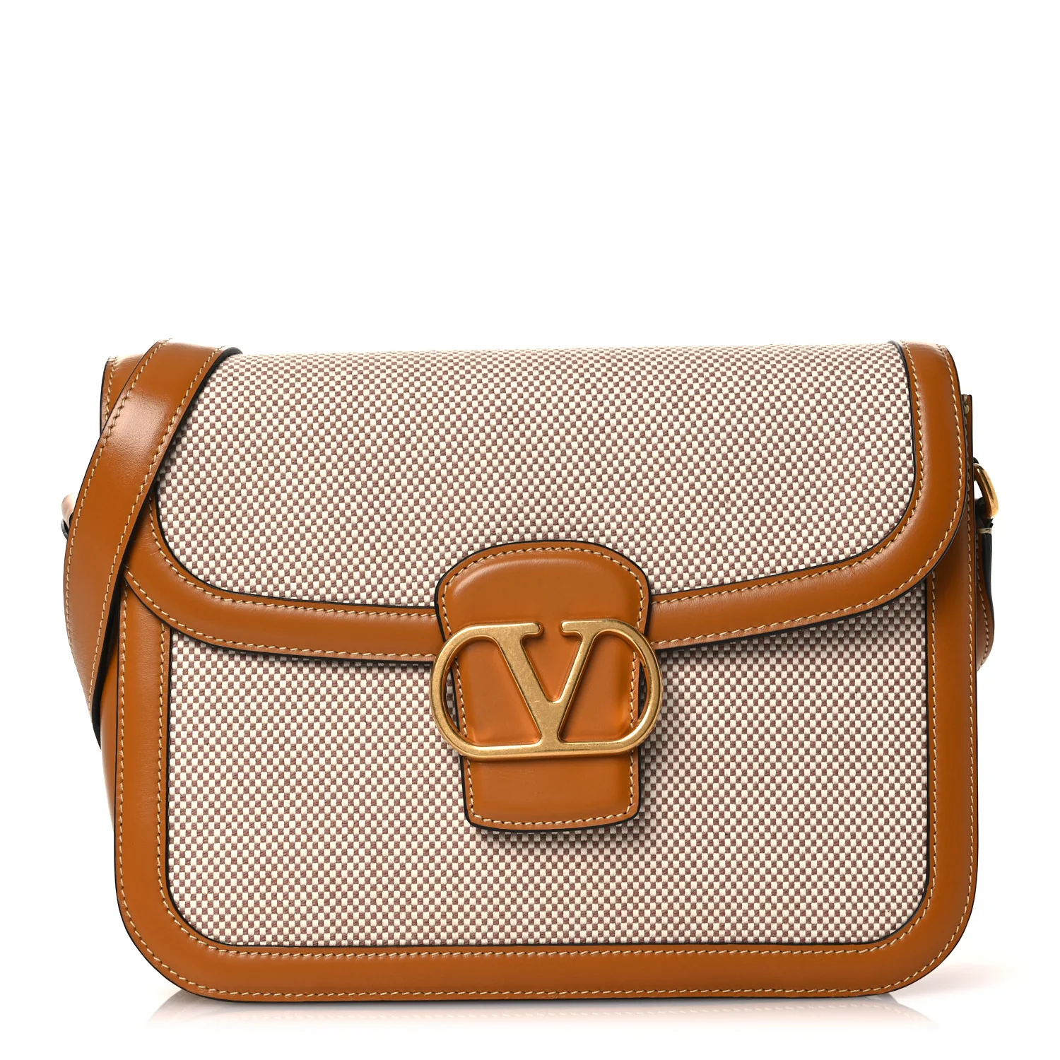 Smooth Calfskin Canvas 9to5 Shoulder Bag Natural Golden