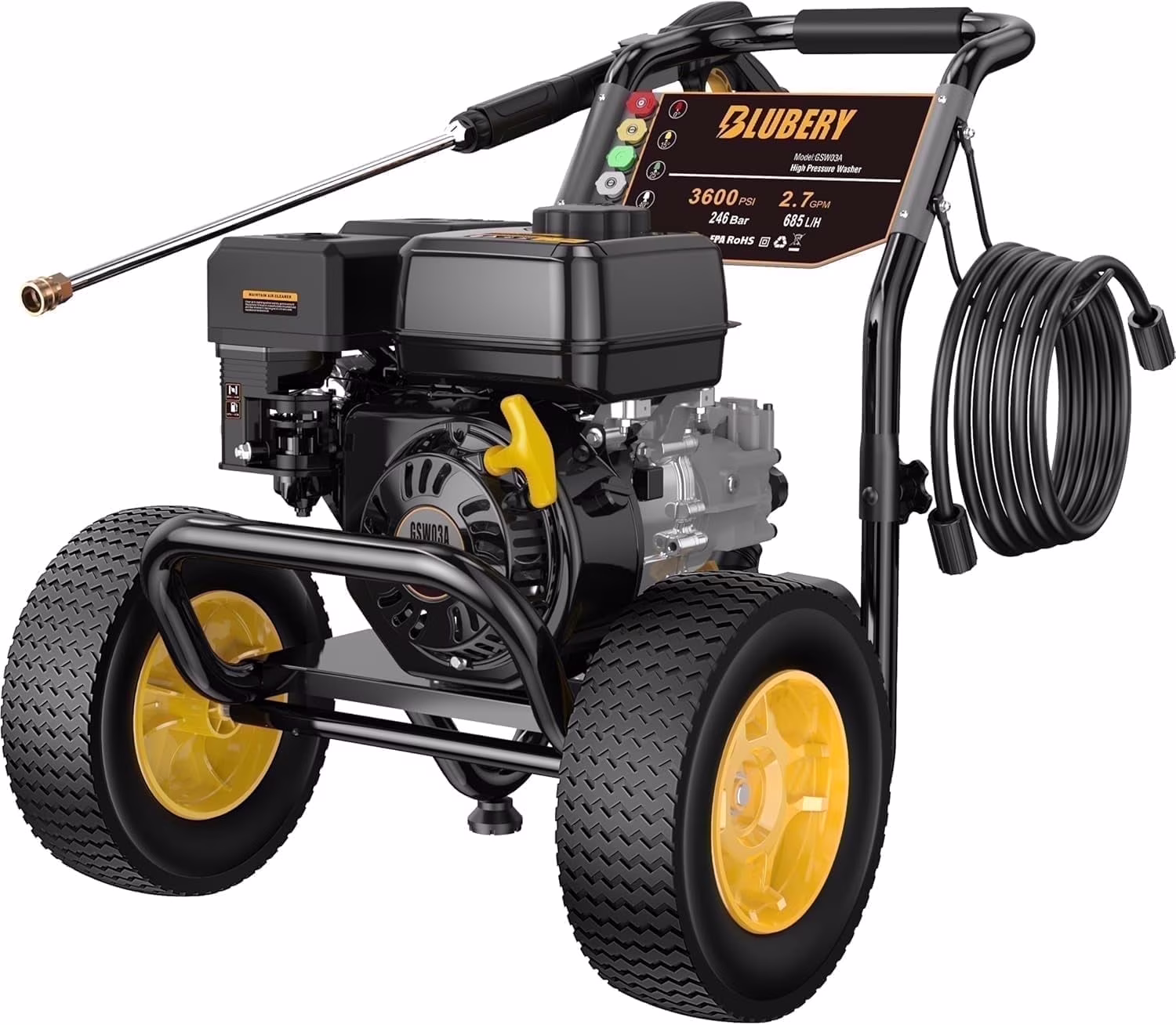 3600 PSI Gas Pressure Washer, 2.7 GPM, 212CC, High Power Washer with Hose, Soap Tank 5 Nozzles, Black(3600 psi)