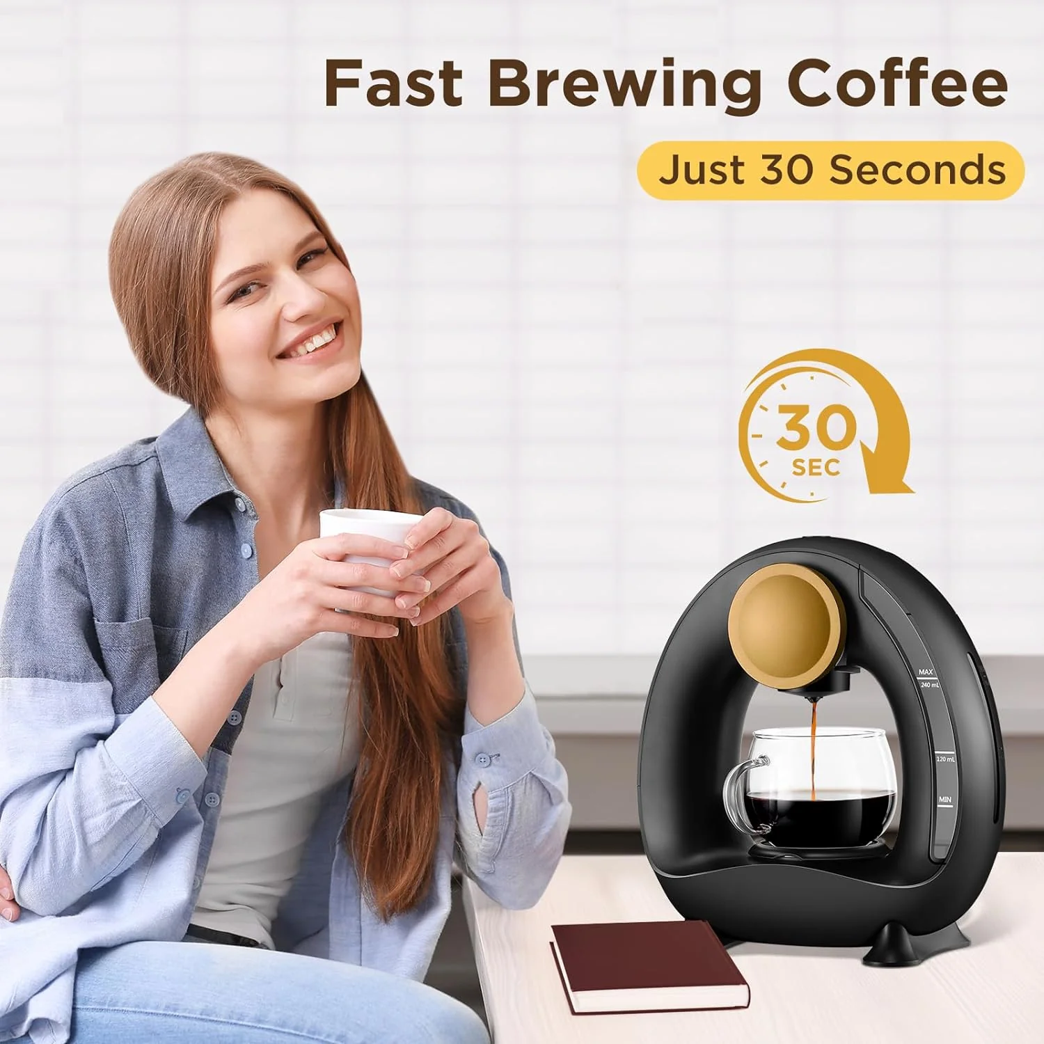 Coffee Maker, Small Coffee Makers for K Cup Pod and Ground Coffee, Cafeteras Electricas Mini Coffee Maker with Reusable Filter One Cup 8 Oz, 1400W Fast Brewing, Glass Included