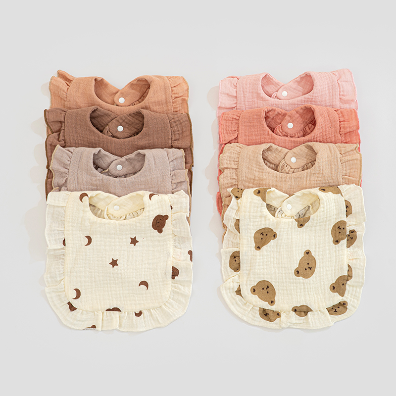 Luxury 6-Layer Eco-Friendly Cotton Muslin Baby Bibs Floral Lace Trim Printed Soft Saliva Towel for Infants