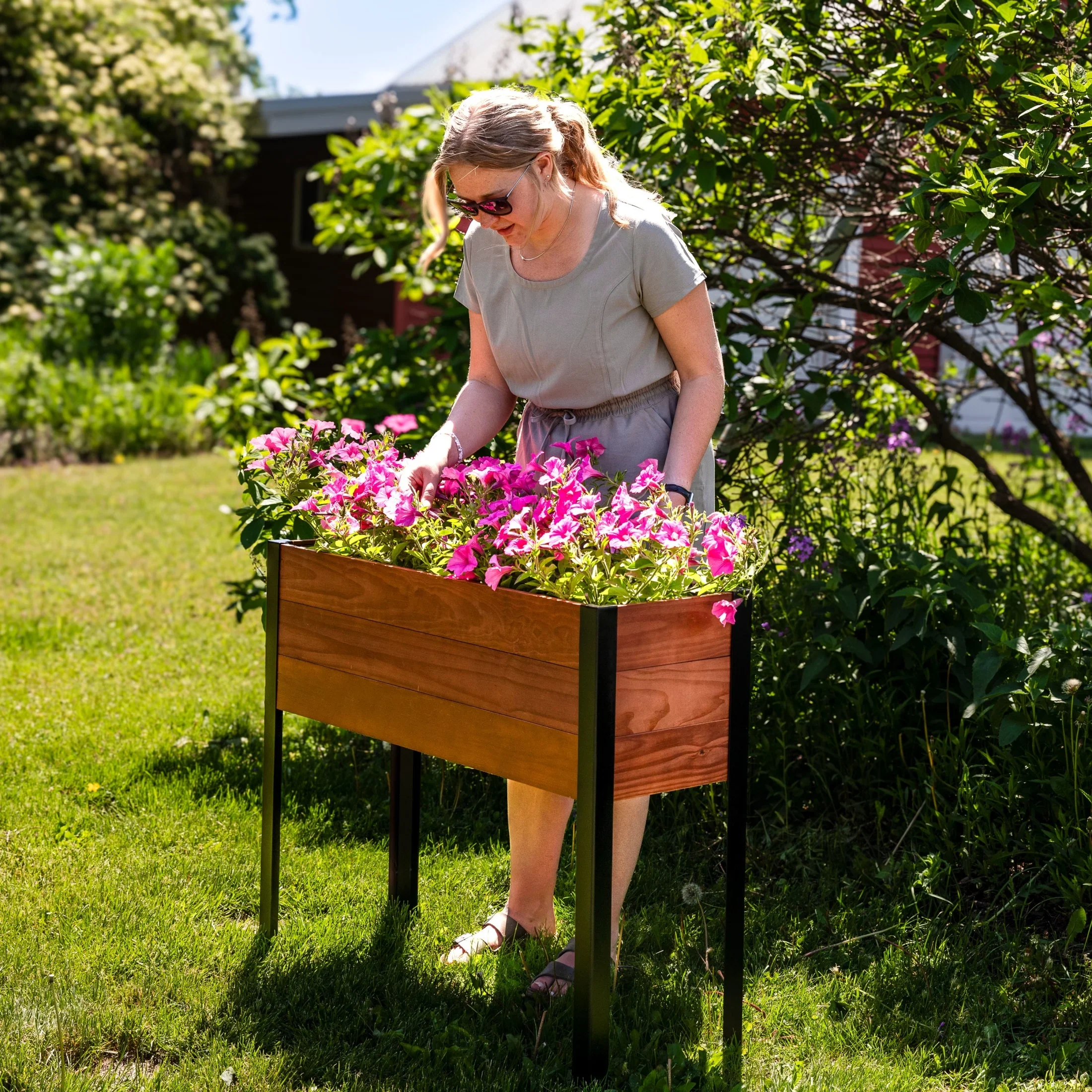 Sunnydaze 36.75 x 12.75 x 31 Brown Acacia Wood Rectangular Raised Garden Bed with Legs