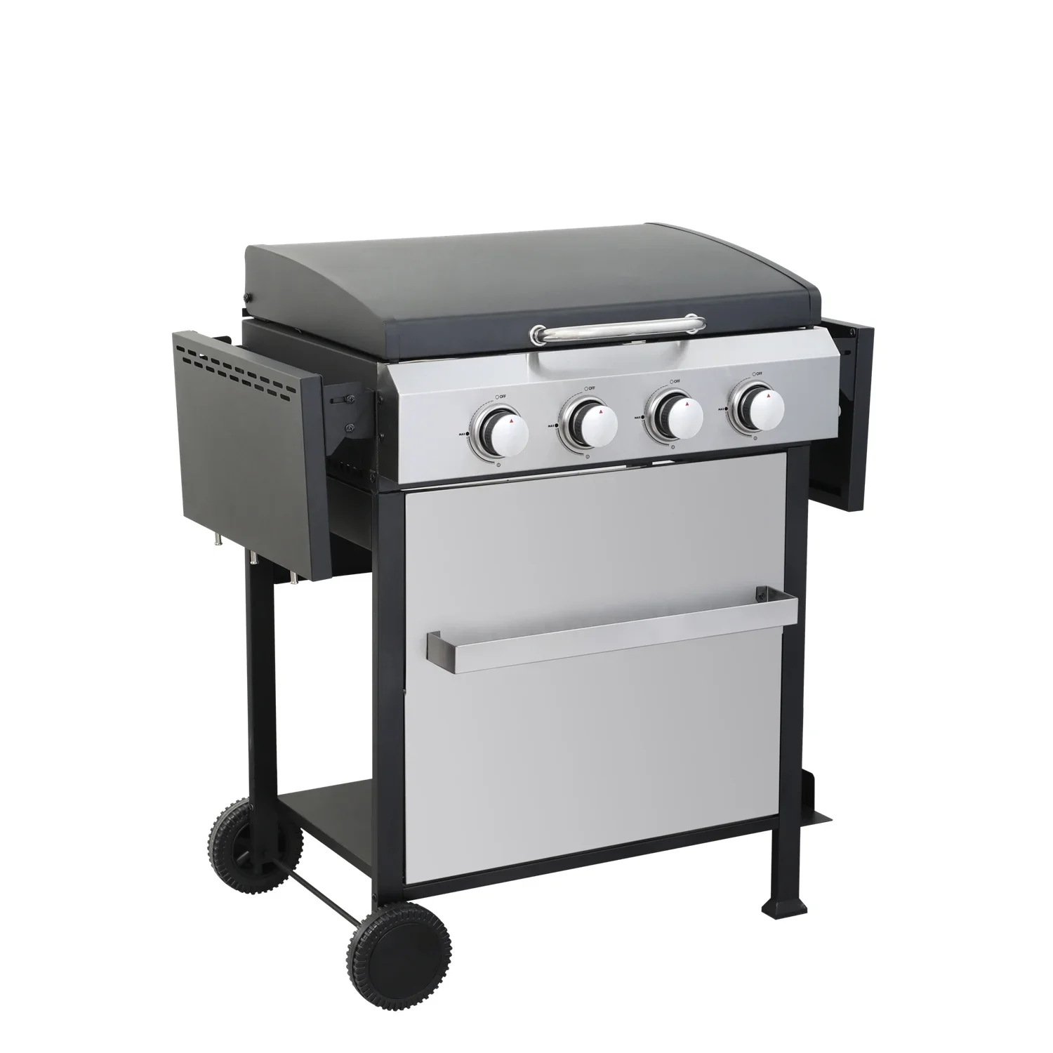 HighSound 2-Burner Propane Gas Grill, 24600 BTU Patio Garden Barbecue Grill with Stainless Steel Tray, Wire Enamel Cooking Grids & Foldable Shelves, Black