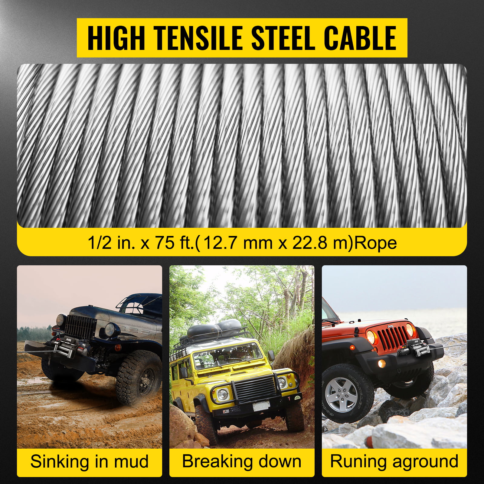 Treuil électrique 18 000 lb (8 165 kg) avec câble en acier 12 V pour VTT, UTV, camion et remorque tout-terrain