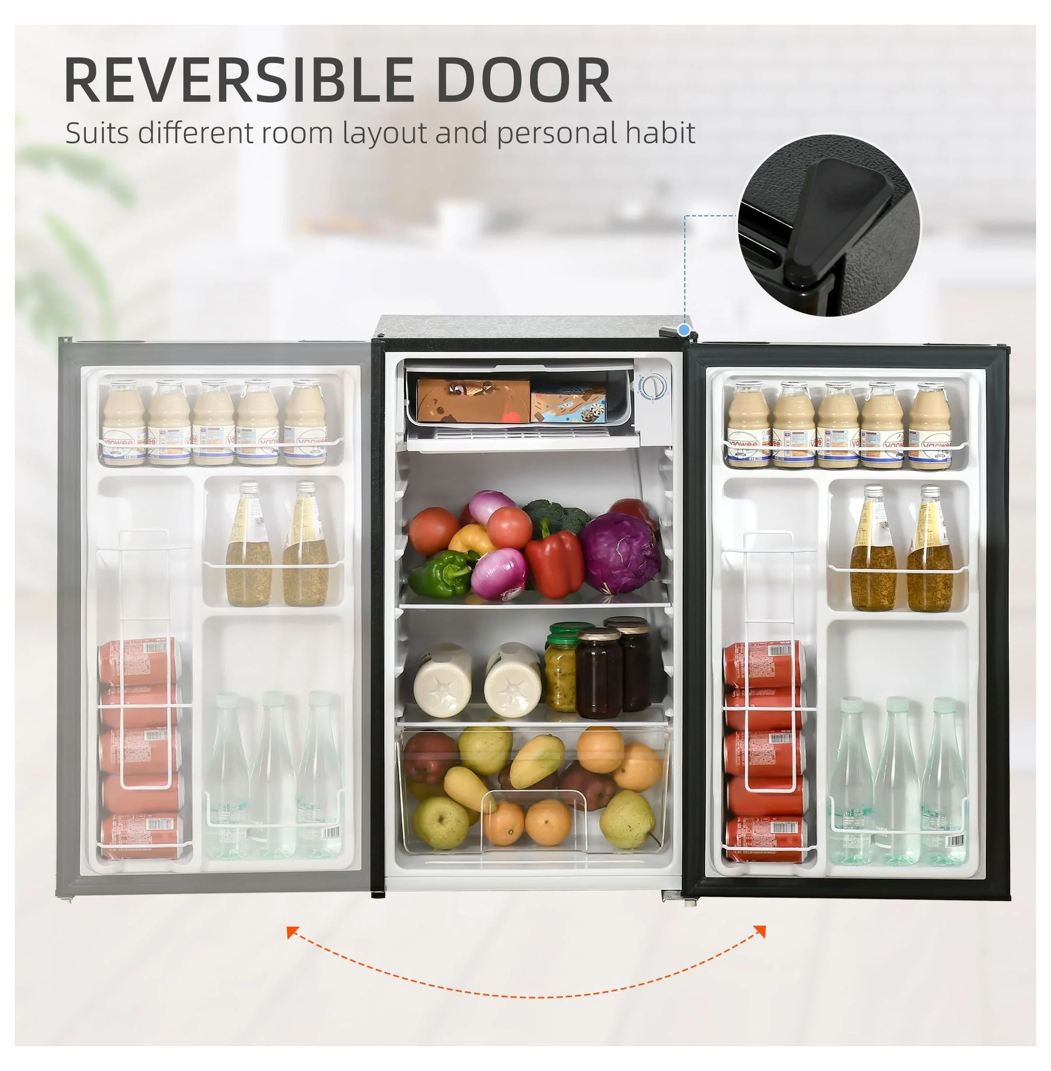 Mini Fridge with Freezer, 3.2 Cu.Ft Compact Refrigerator for Bedroom, Dorm, Apartment Adjustable Thermostat, Reversible Door, Black - Image 6