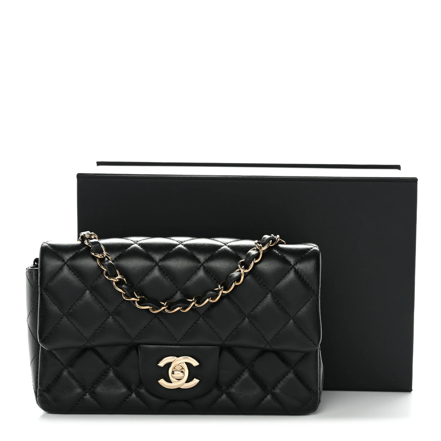 Lambskin Quilted Mini Rectangular Flap Black