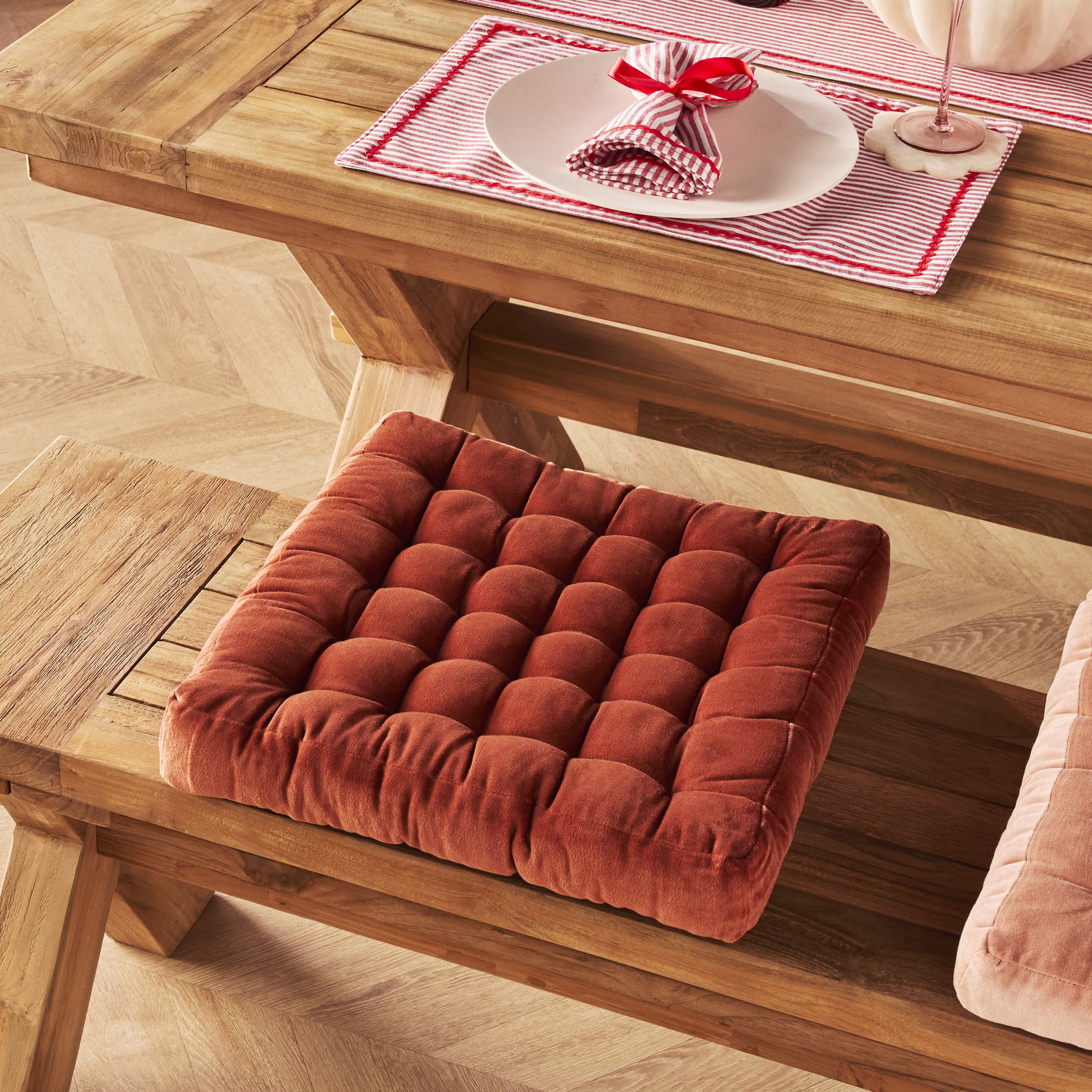 Samy Cotton Velvet Rust Seat Cushion