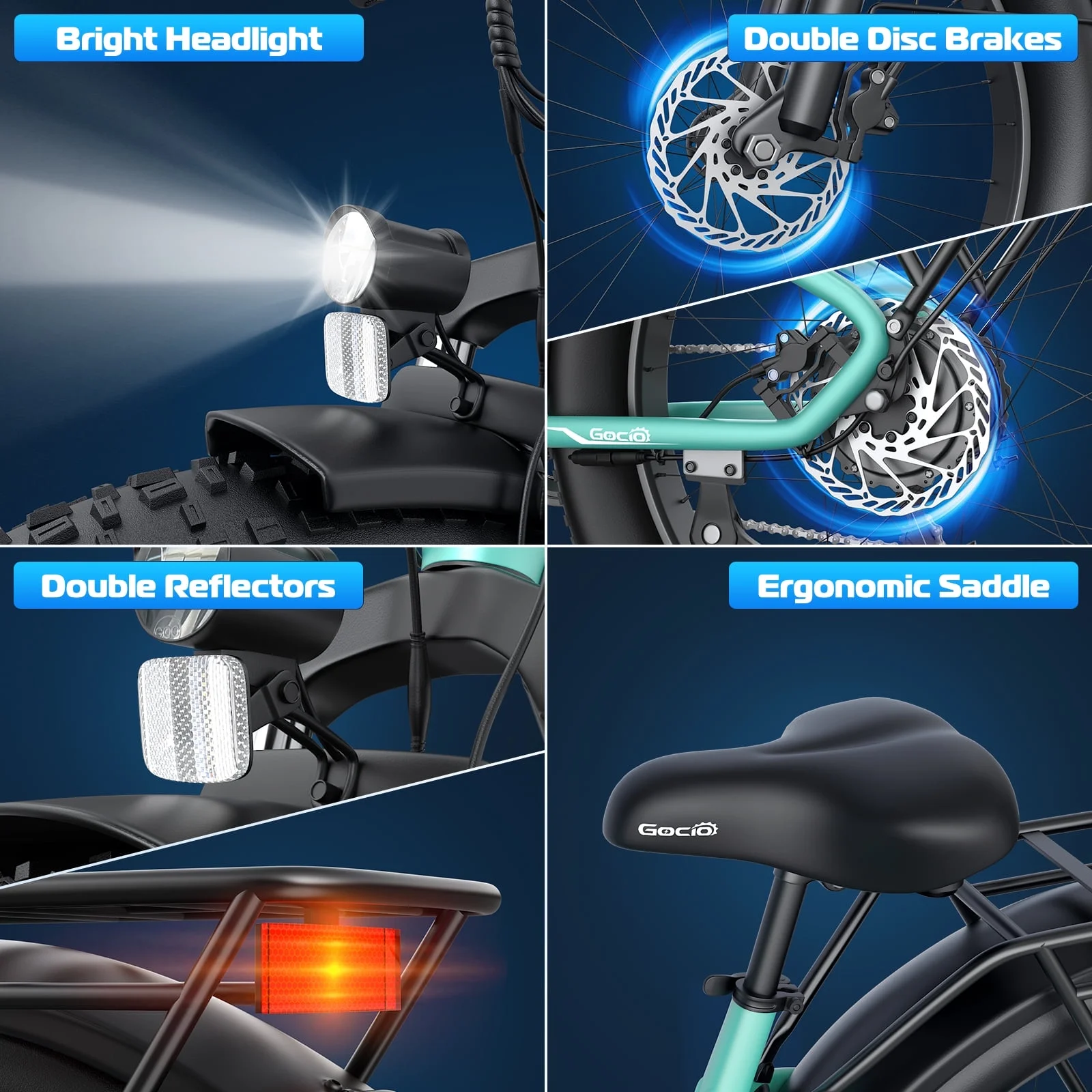 Electric Bike for Adults, 26" Fat Tire E-Mountain Bike, 1350W Peak Motor 48V 15Ah Battery, 22MPH 7-Speed Ebike for off Road, UL 2849(Cyan) - Image 9