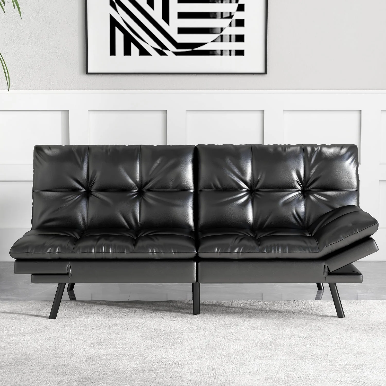 Smiaoer Futon Sofa Convertible Couch Memory Foam Sofa Bed, Black